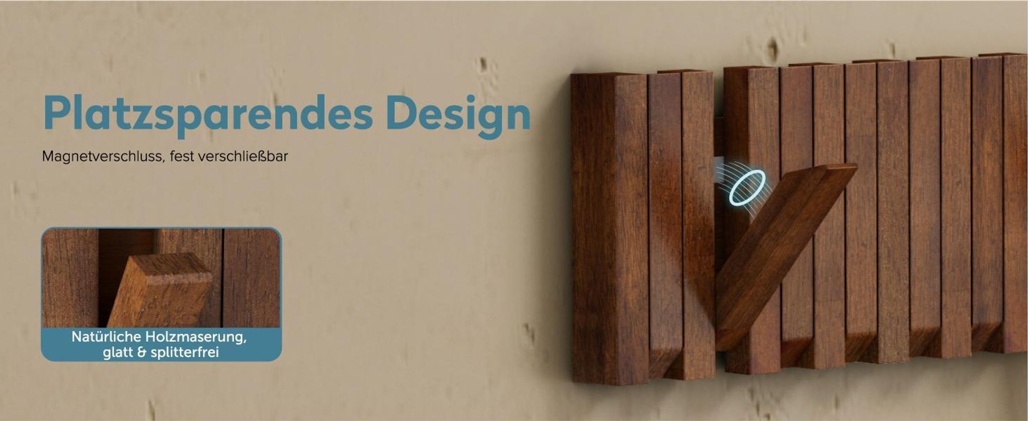 doporro Garderobenhaken Kleiderhaken Wand mit 7 Haken für Jacken, Garderobenleiste für Flur und Garderobe Wandgarderobe aus Holz, Matt Schwarz Twigro-01