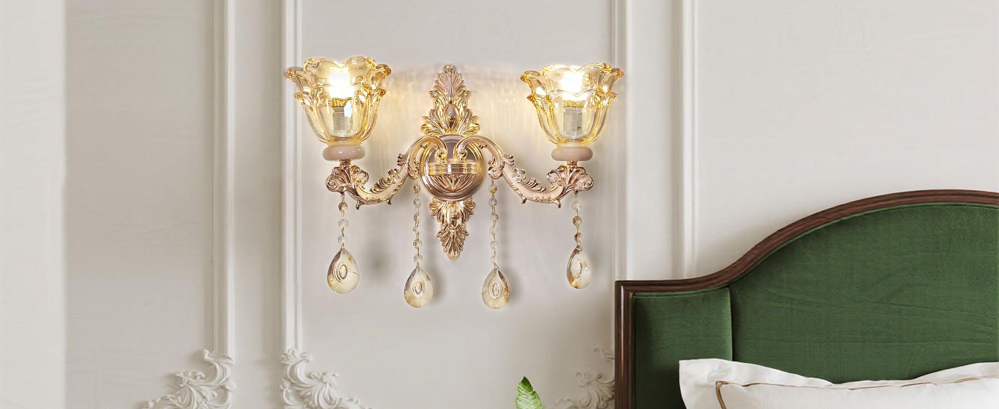 WISFOR Kristall Wandlampe Wandleuchten Nachtlichter Barock Glas 2700K 4500K 6500K inkl.2x E14-LED 900lm Rokoko Luxus