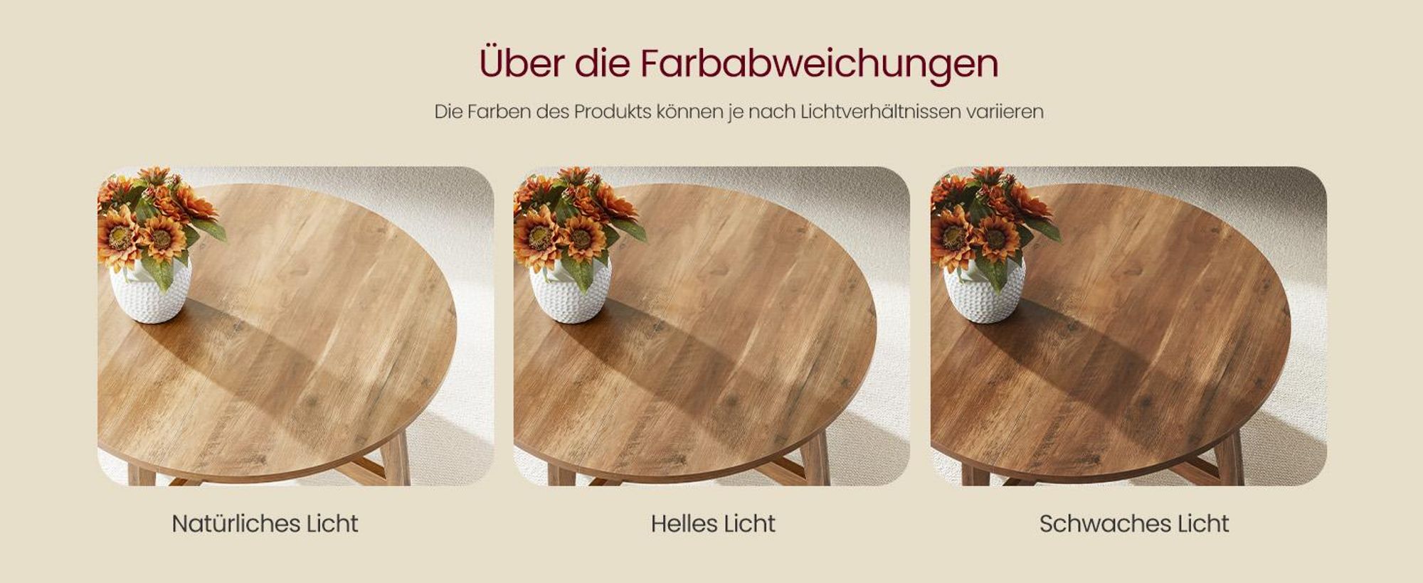 VASAGLE Couchtisch rund, 80 cm Wohnzimmertisch, konische Beine, braun