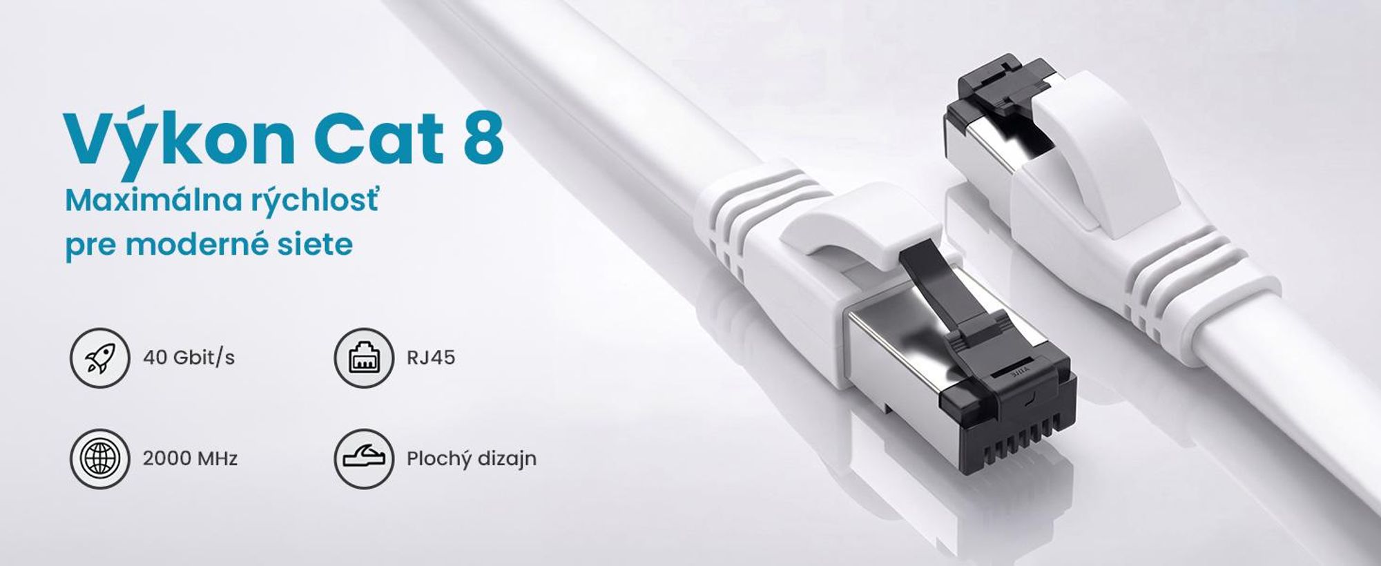 Extralink Cat.8 U/FTP 0,5 m 40 Gb/s Plochý LAN patch kábel RJ45, meď Biely