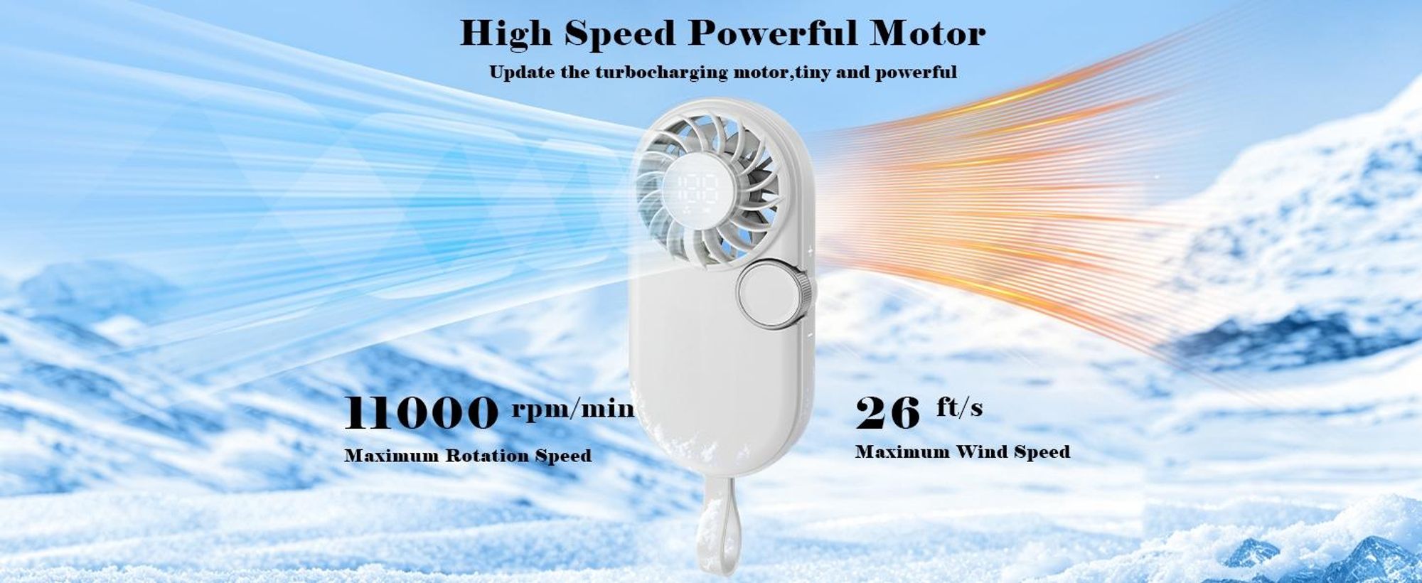 Mini Handventilator mit Stufenloser Geschwindigkeitsregelung,Tragbarer USB-C Lüfter mit LED Display,1200mAh Akku,Bürstenloser Motor,Lanyard,Leise