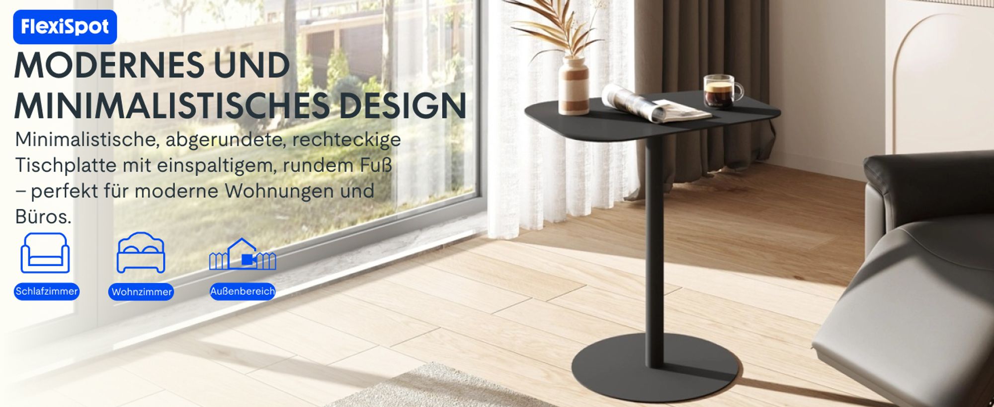 FLEXISPOT Beistelltisch für Sofa, Schlafzimmer, Wohnzimmer, Büro, Beistelltisch, Nachttisch, Couchtisch für kleine Räume, Stahl, 50x38x65cm, Schwarz