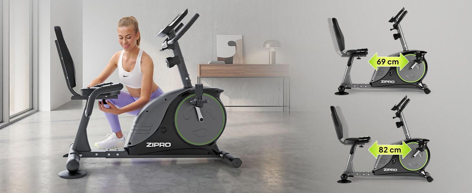 Zipro Easy recumbent bike | ergometro recumbent per l'allenamento a casa | cyclette con 8 livelli di resistenza | massa volanica di 8 kg