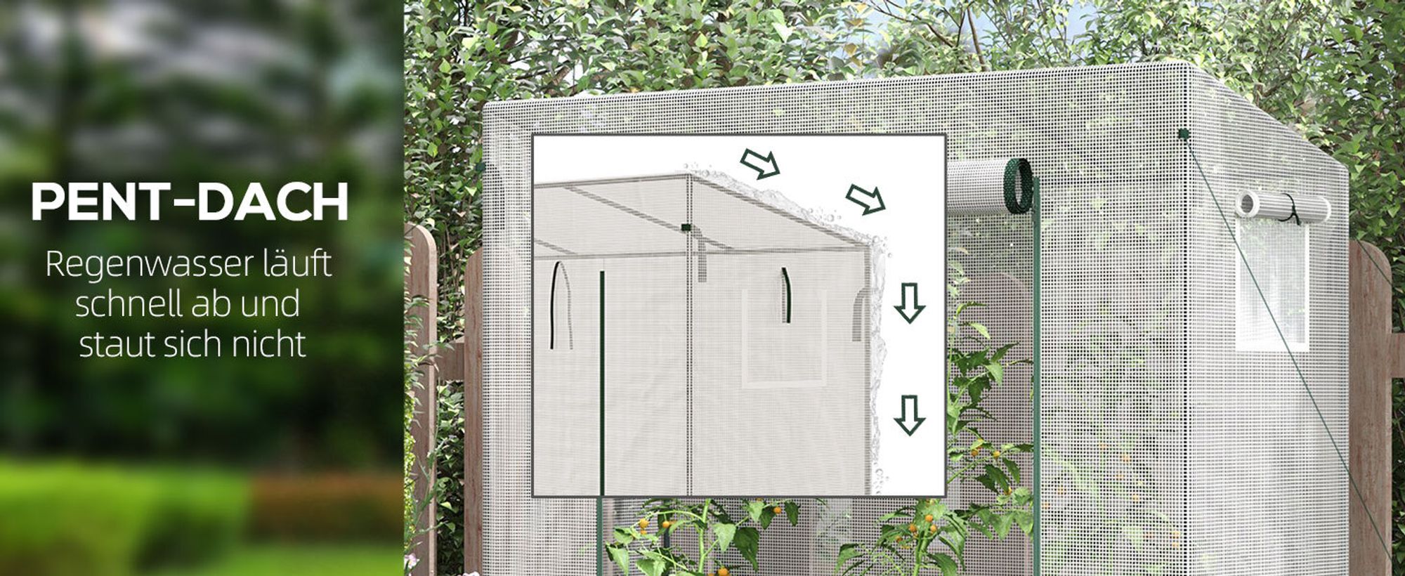 Outsunny Gewächshaus, Foliengewächshaus, Treibhaus mit Rolltür, Tomatenhaus mit Seitenfenster, Winddichtes Pflanzenhaus für Garten, aus Stahl, PE, Weiß, 200 x 68 x 196 cm