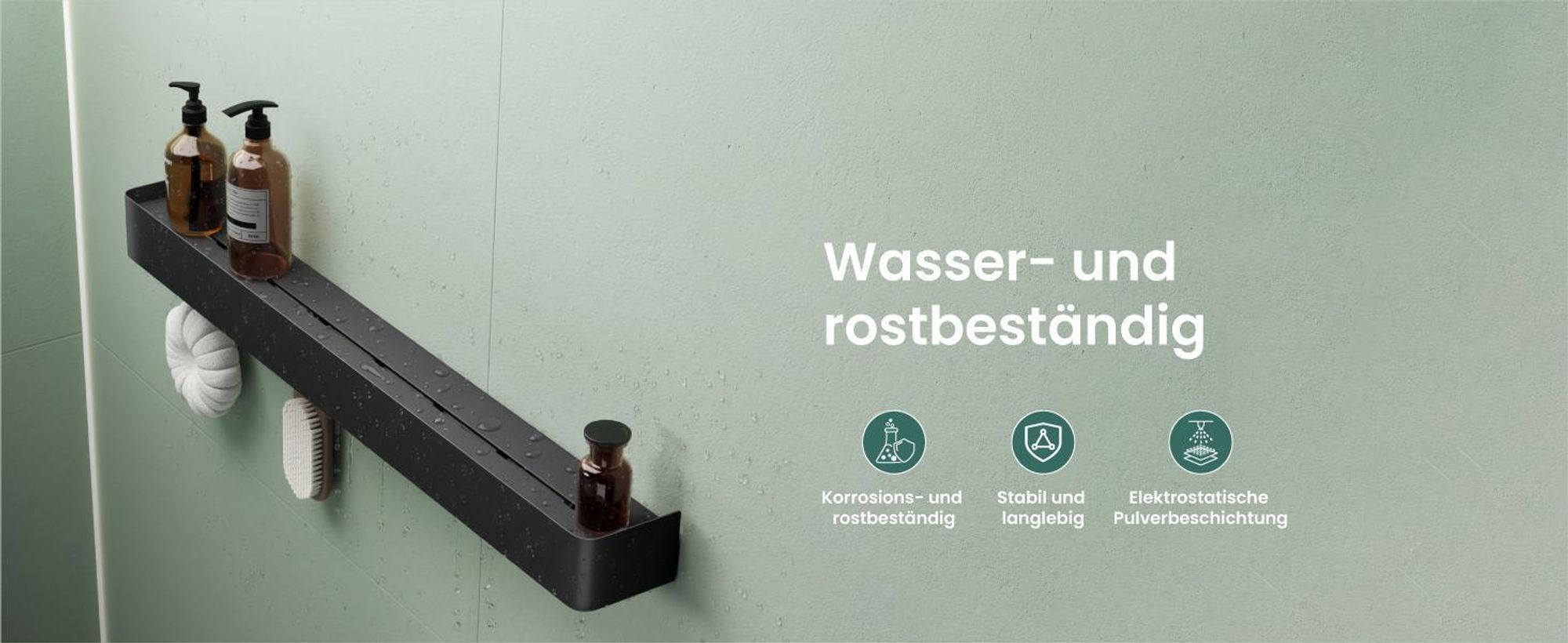 Mai & Mai Wandgarderobe mit Ablage und 4 Haken, Garderobenleiste 40 cm zur Wandmontage, Kleiderhaken für Flur, Badezimmer Sandschwarz Reglo-05
