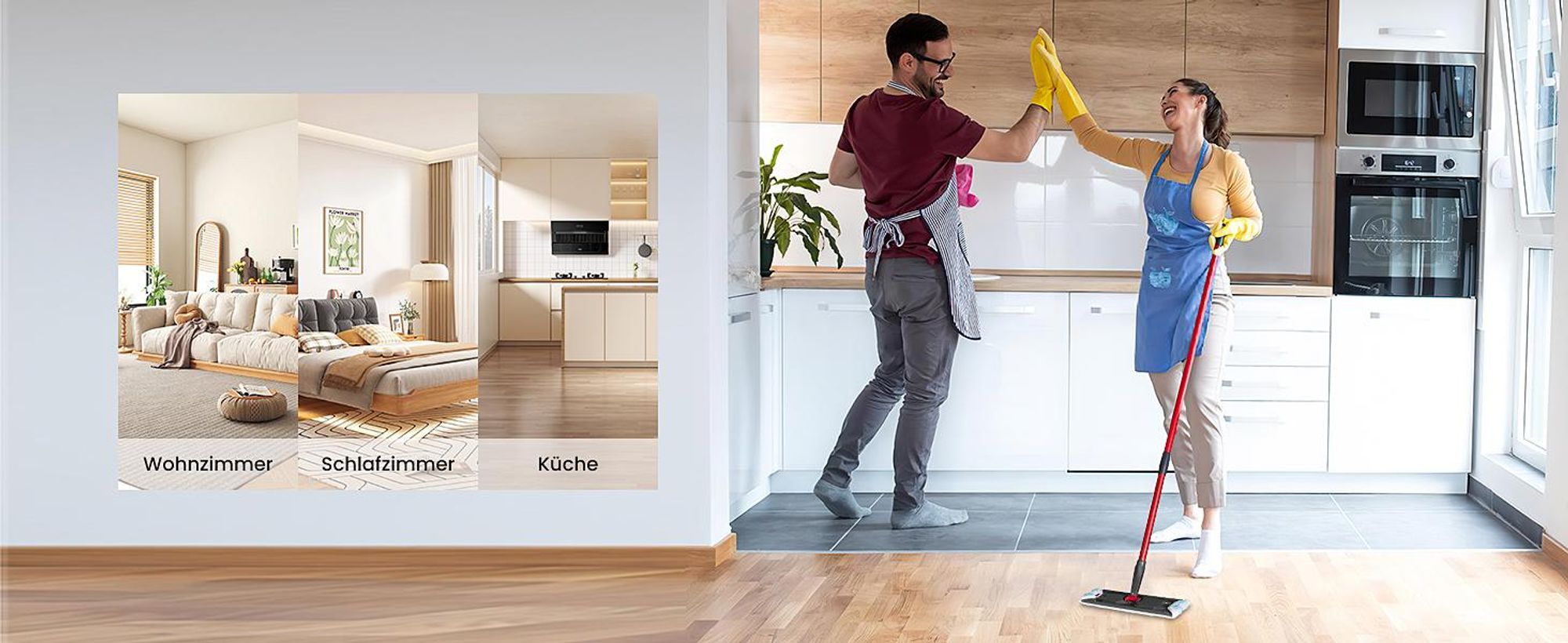 4 Stück Wischmopp Ersatzbezug für Vileda H2PrO Bodenwischer, Mikrofaser Wischpads Ersatz für O-Cedar H2prO Flacher, Wiederverwendbar, Boden Reinigen