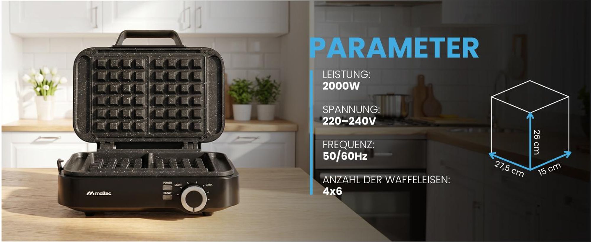 Waffeleisen knusprig Doppelt Belgische Waffeln Antihaft Sperre mit Temperaturregelung Schwarz