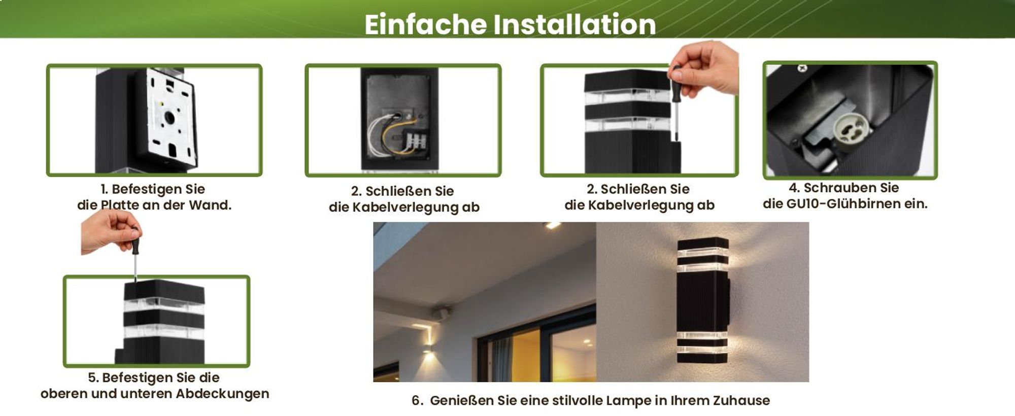 LUMILED Außenwandleuchte Wandlampe Außenleuchte Wand LED GU10 Wandleuchter Terrasse Fassade IP44 schwarz Aluminium oben und unten