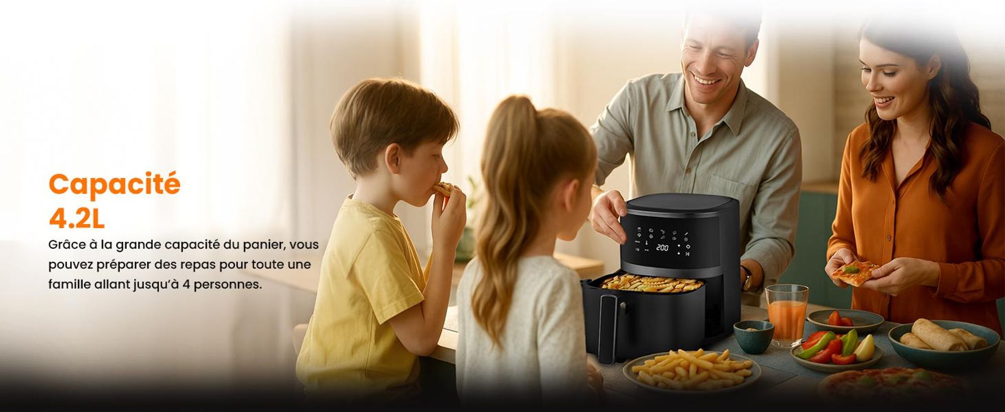 Extralink Air Fryer 4,2 L, friteuse à air chaud, 1300 W, écran tactile, noire