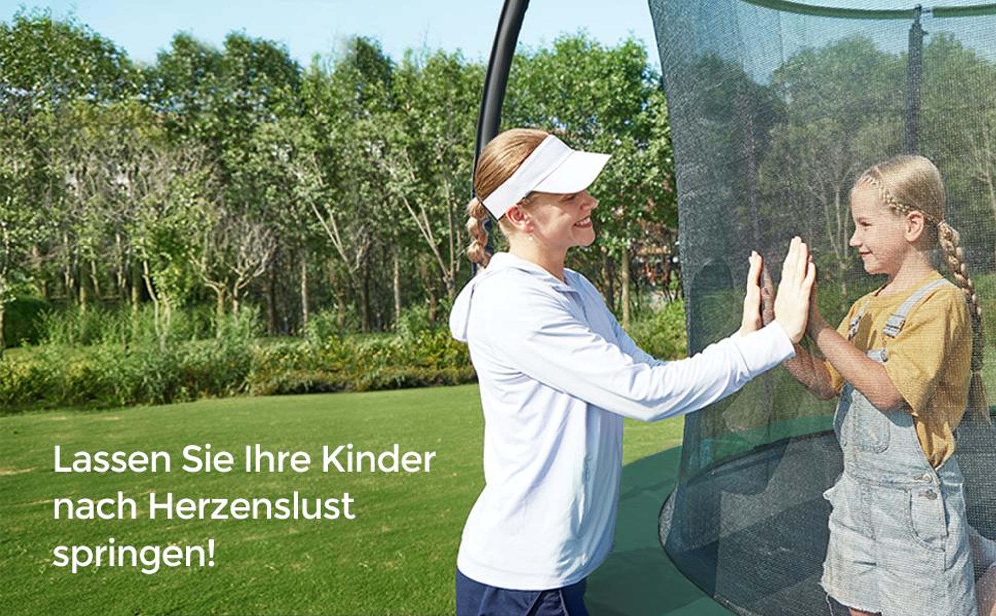 SONGMICS Trampolin Ø 305 cm mit Leiter + Netz + Stangen + Abdeckung sicher Fitnessgerät rundes Gartentrampolin, Schwarz-Dunkelgrün