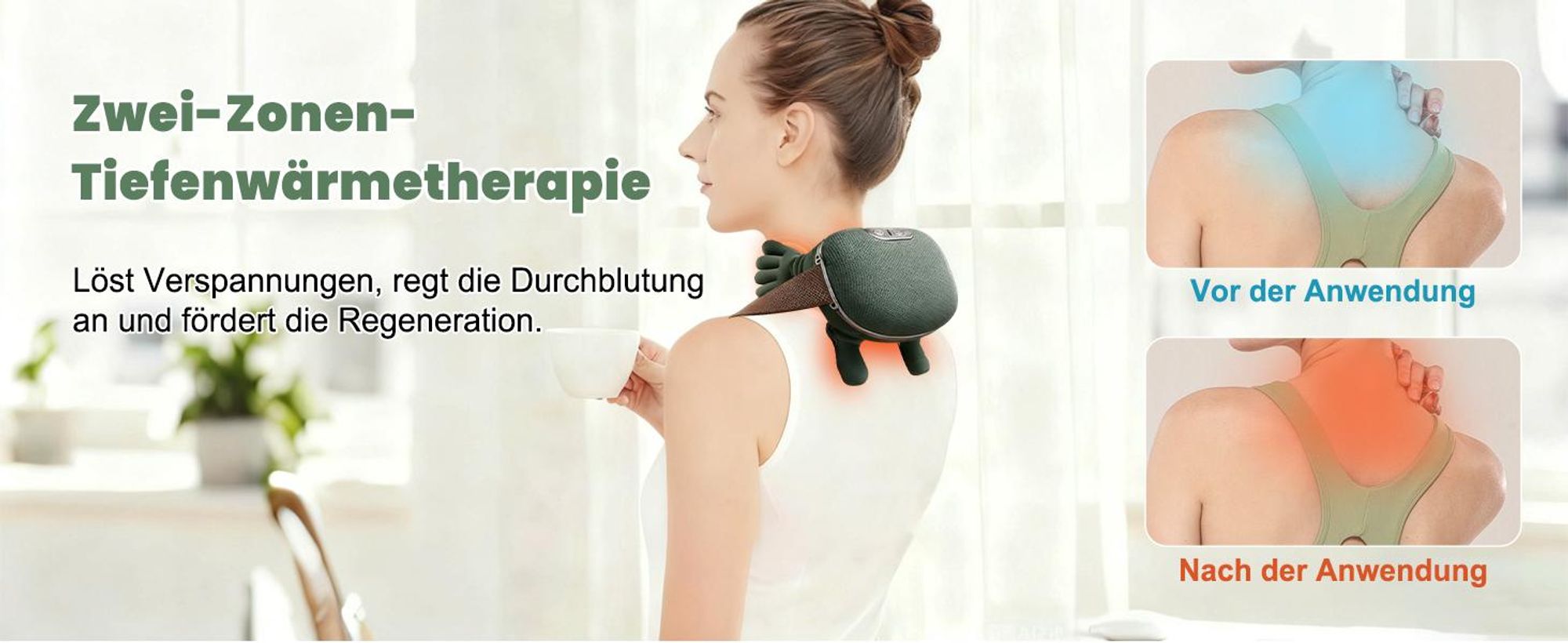 Kabelloser 4D Nacken Schulter Massager Tiefen Kneten  mit 3 Modi und 2 Temperaturstufen