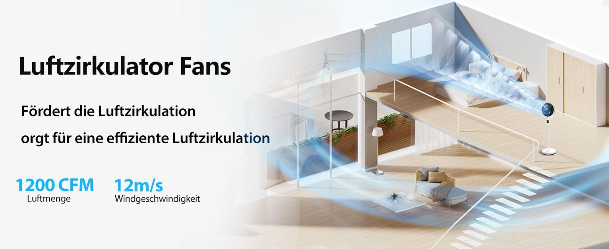 Aigostar 23dB Leiser Standventilator, 135° Oszillierend, Fernbedienung, 9 Stufen, 9H Timer, Aroma+Filter, Höhenverstellbar, Weiß