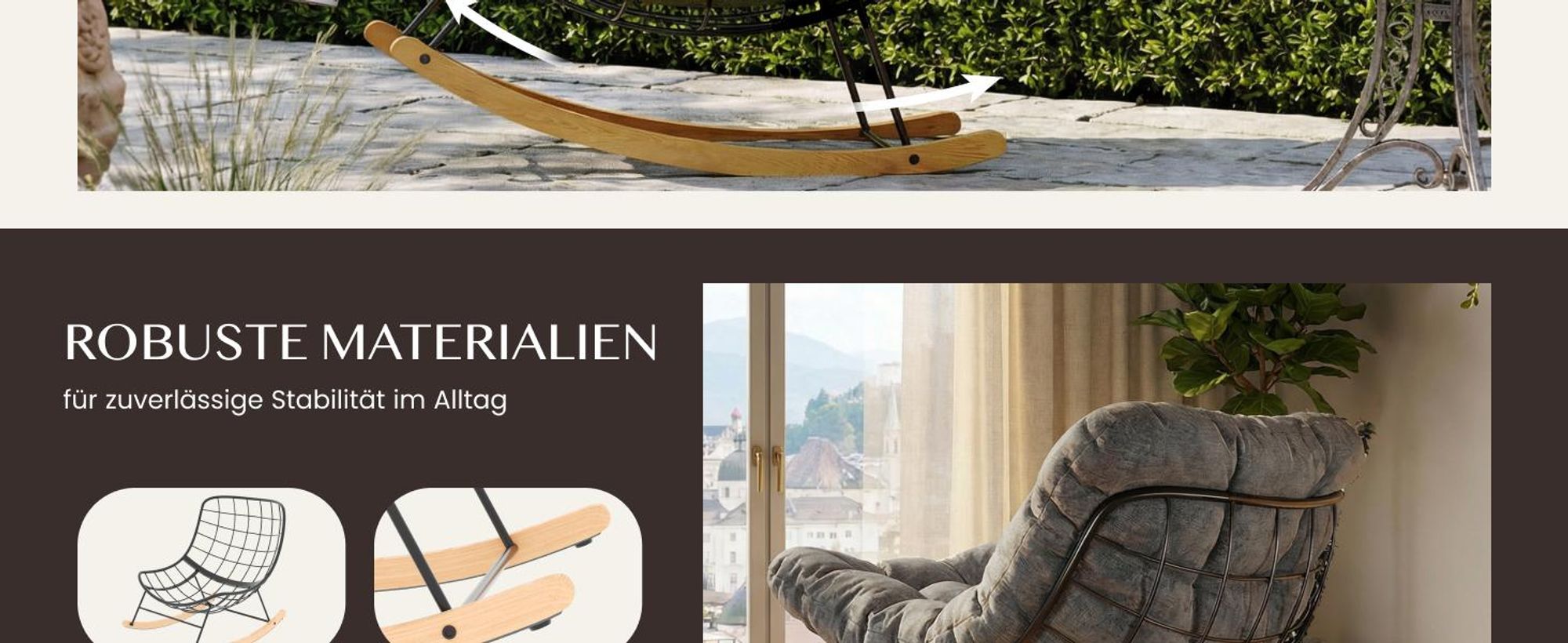 FLEXISPOT Schaukelsessel Outdoor, Gartenliege & Loungesessel mit Kissen, stabilem Metallrahmen, ideal für Balkon, Terrasse, Garten & Wohnzimmer, Grau