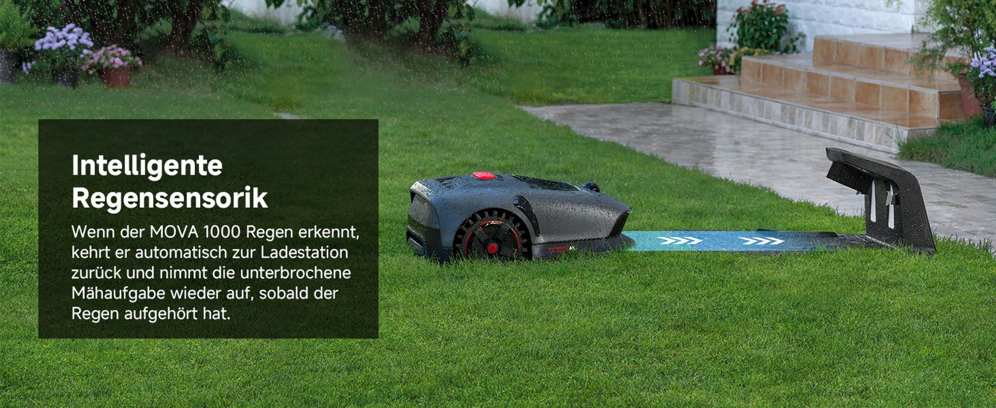 MOVA 1000 Mähroboter + Garage, UltraView, kabellose Einrichtung, bis 1000㎡, präzise Kartierung, smarte Hindernisvermeidung, App-Steuerung