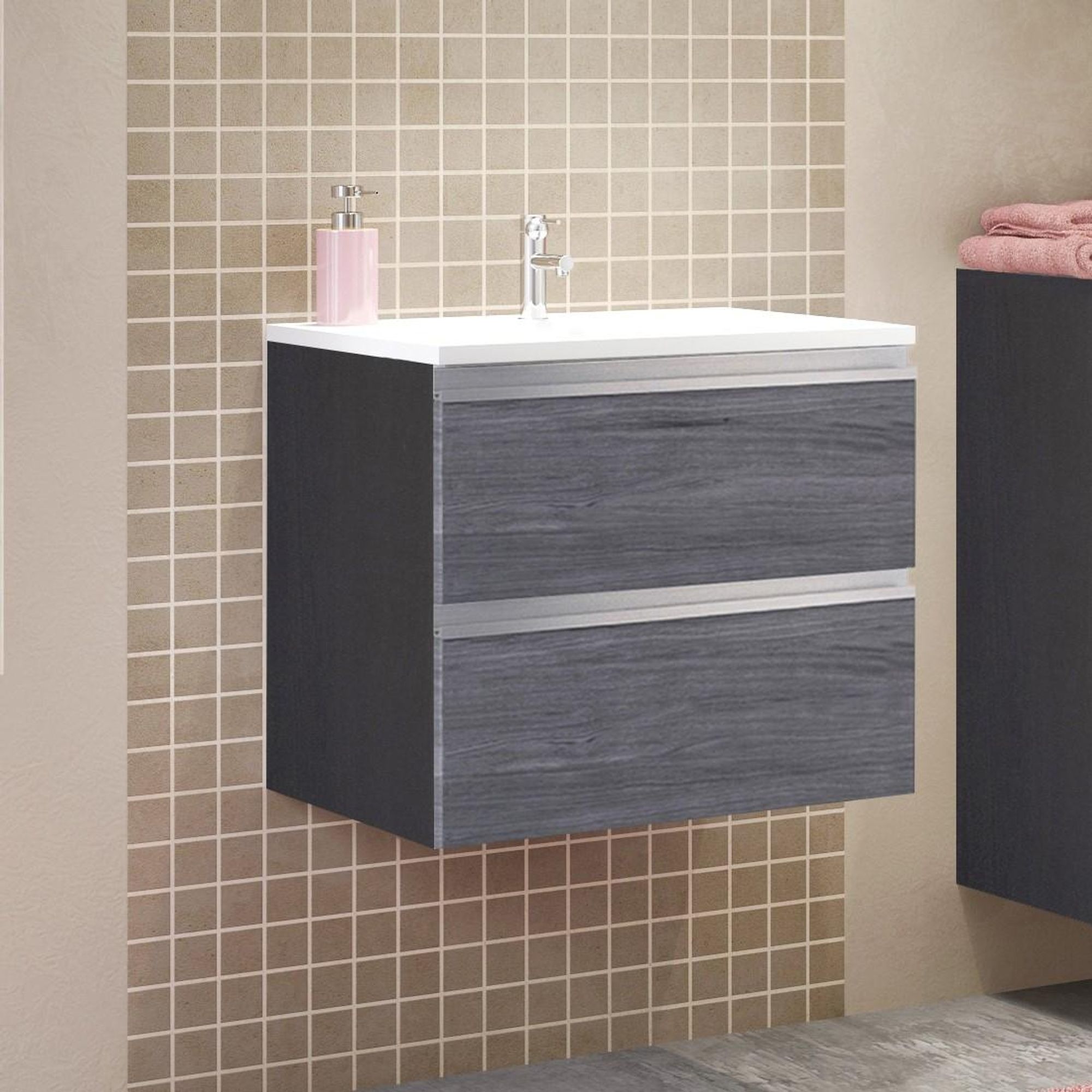 Arezzo I von freiraum – moderner Waschtisch mit Softclose-Auszügen und Mineralgussbecken