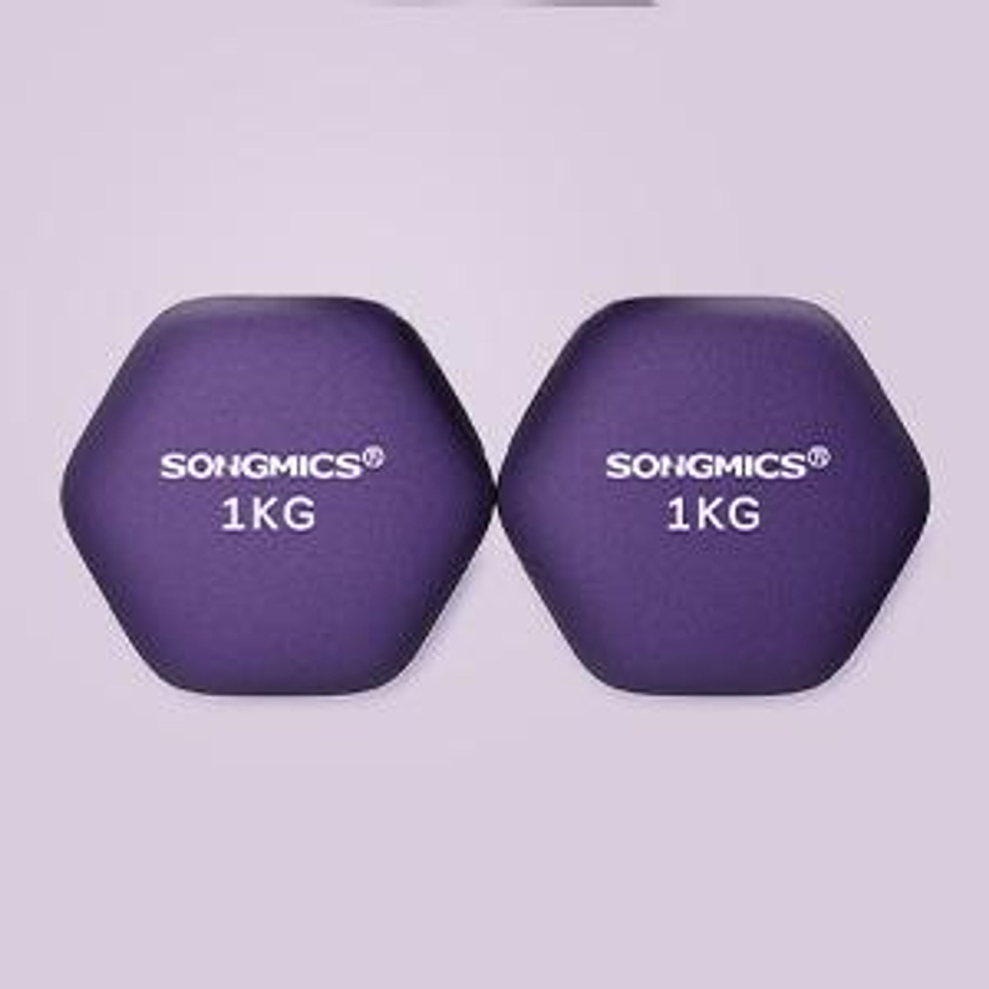SONGMICS Hanteln, 2er Set, 2 x 1 kg, Hantelset, Kurzhanteln, Hexagon, Neopren-Beschichtung, Krafttraining, Workout, Fitnesstraining, für Zuhause, lila