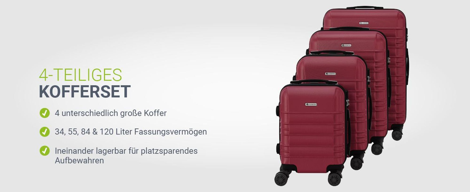 Juskys Hartschale Kofferset Reisekoffer 3 teilig - Zahlenschloss, geräuscharme 360° Rollen groß, Teleskopgriff, leicht - Koffer in Rot