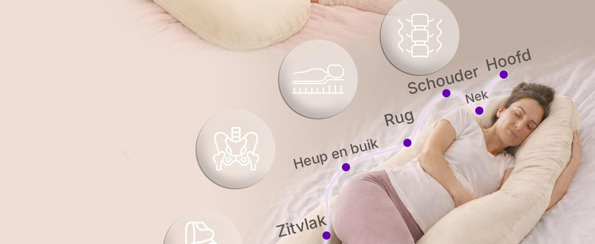 ELONEO Zijslapenkussen met hoes, kussens voor tijdens het geven van borstvoeding, zwangerschapskussen XXL, kleur: crème