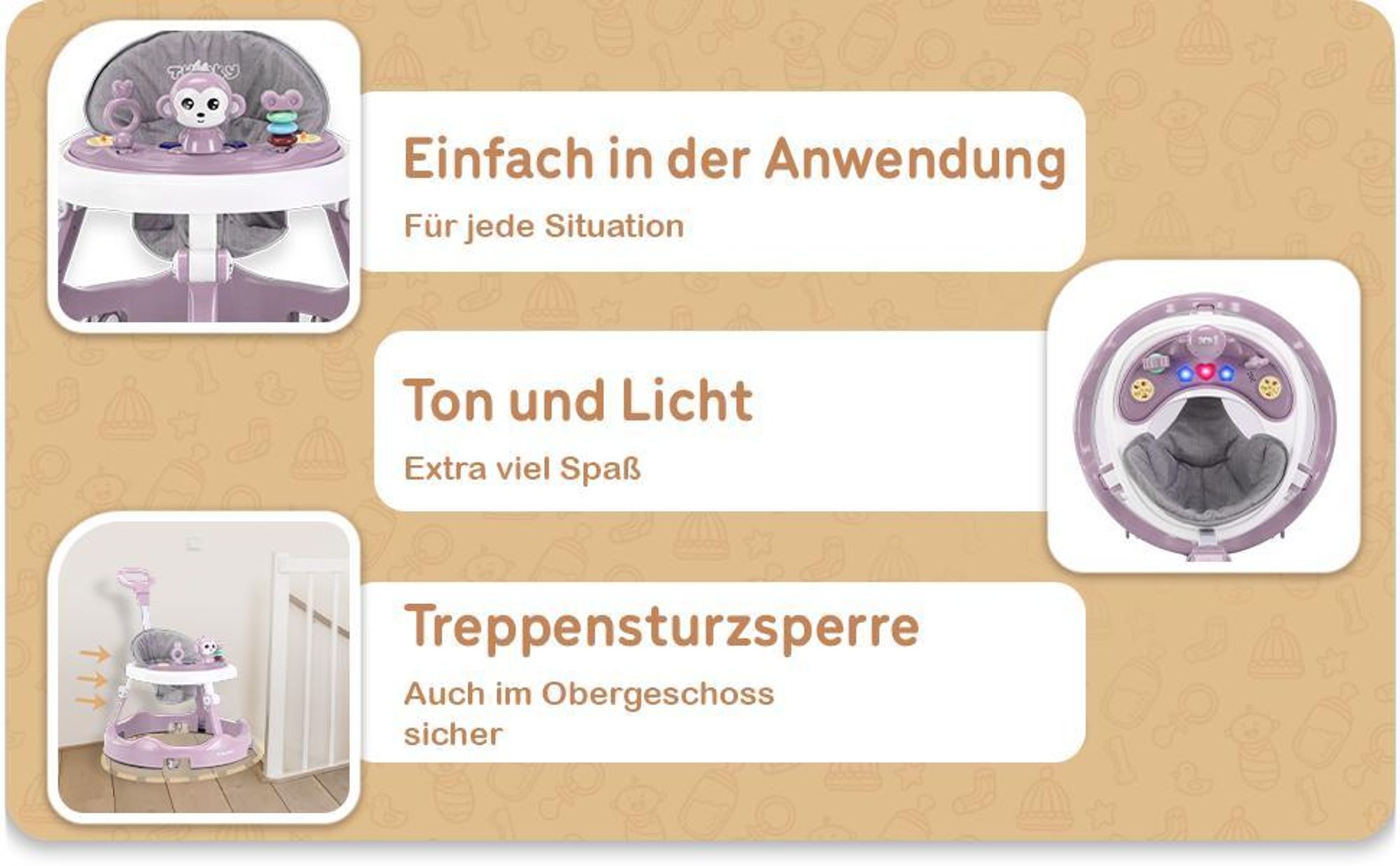 Twinky® Lauflernhilfe in Pink | Lauflernwagen mit Spielset und Zubehör für sicheres und spielerisches Lernen |  inkl. Fußmatte und Haltegriff