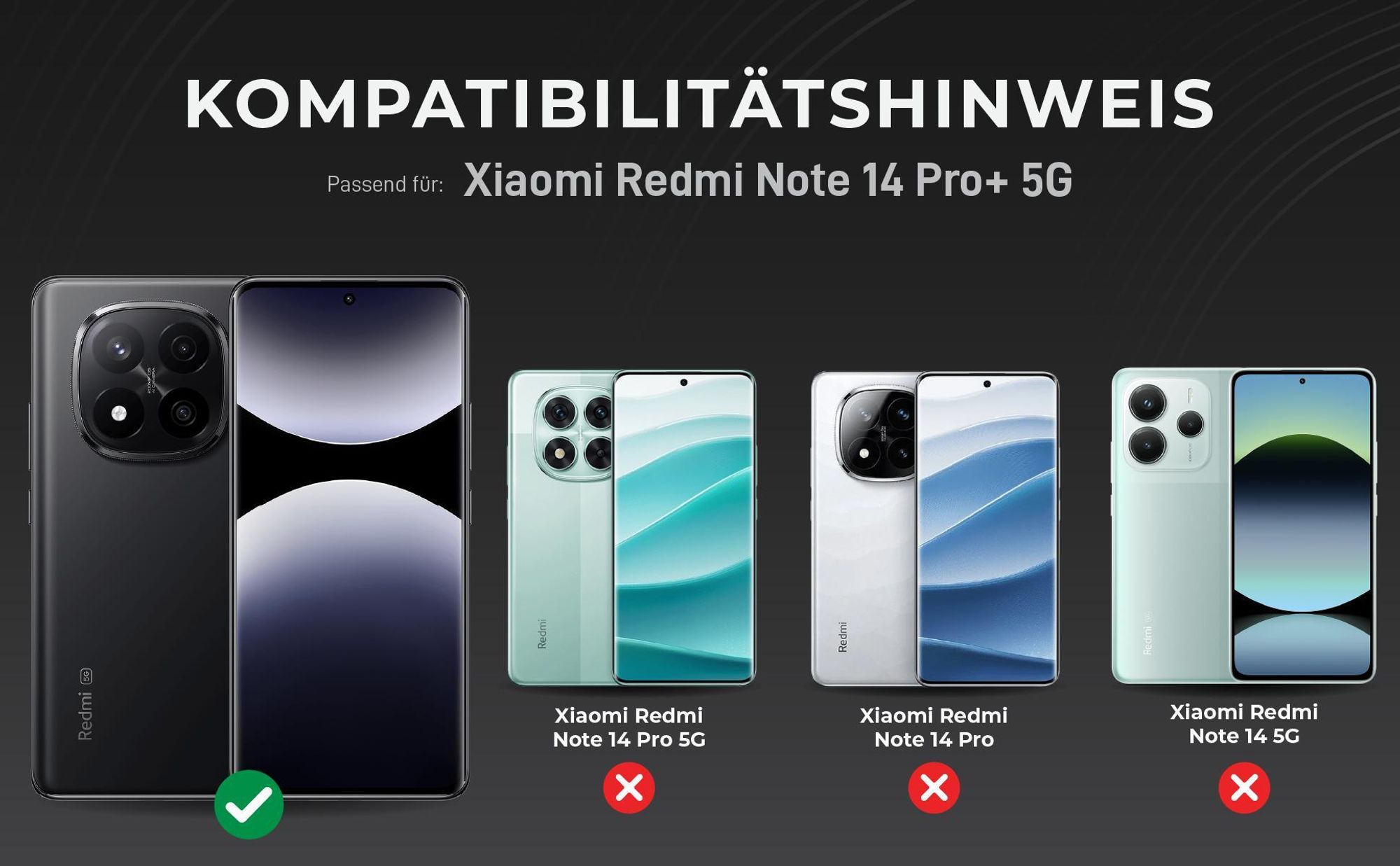 Kompatibilitätshinweise Kameraglas für Xiaomi Redmi Note 14 Pro+ 5G