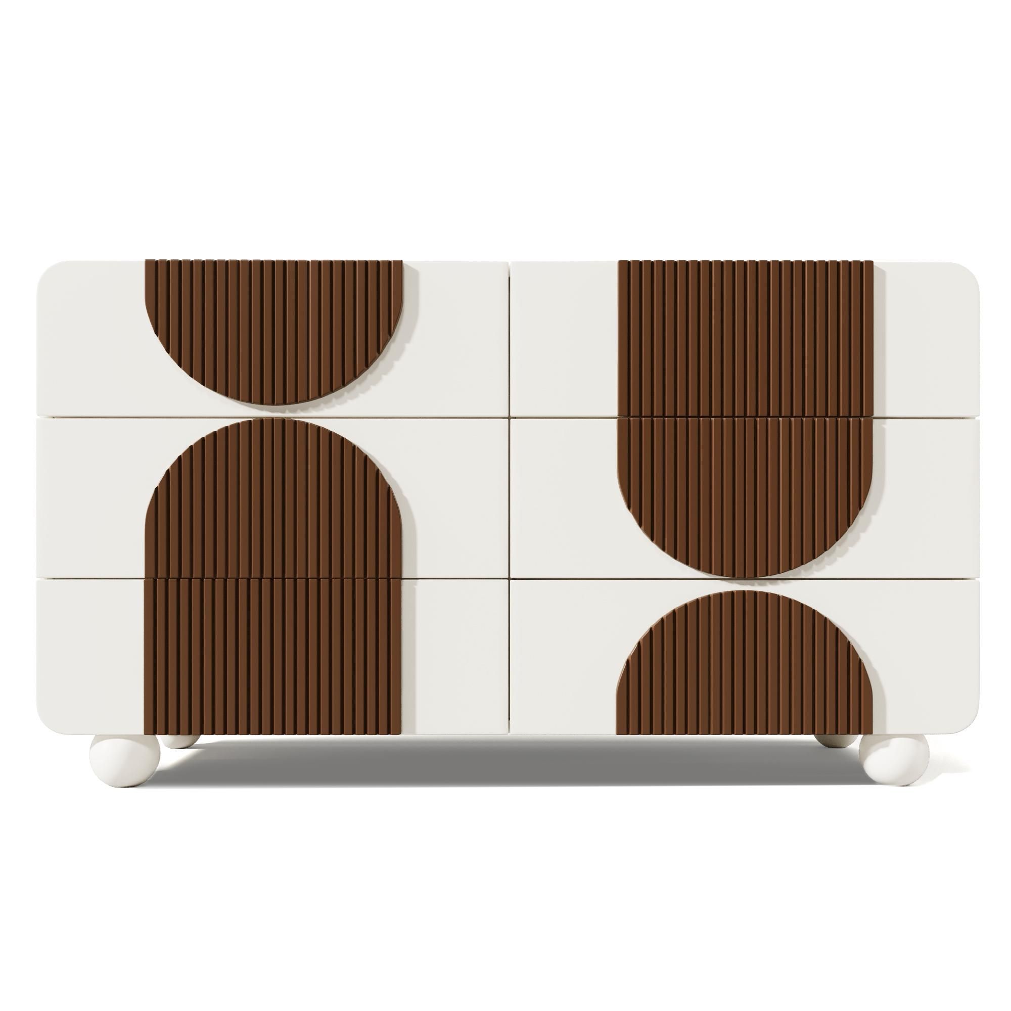 Flieks Kommode Sideboard mit 6 Schubladen, Wohnzimmerschrank Anrichte mit Kippsicherung, Anrichte Beistellschrank 121x41x71 cm, Weiß