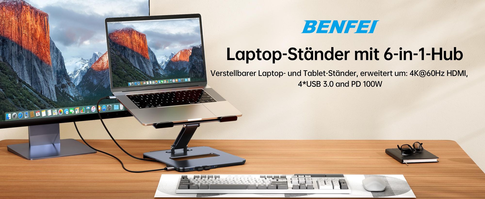 BENFEI Laptop-Ständer & -halterungen Laptop Ständer mit USB C 6in1 Dockingstation