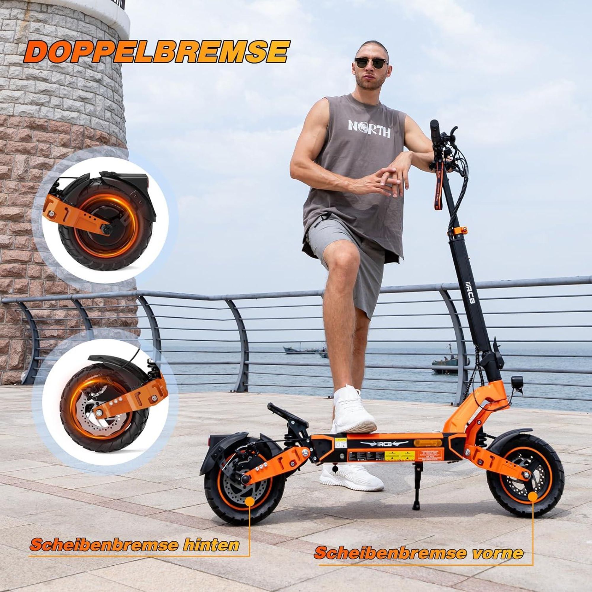 RCB D7 Ultra E-Scooter mit Straßenzulassung bis 1600W 20,8 Ah NFC Blinker App bis 100 km Reichweite App