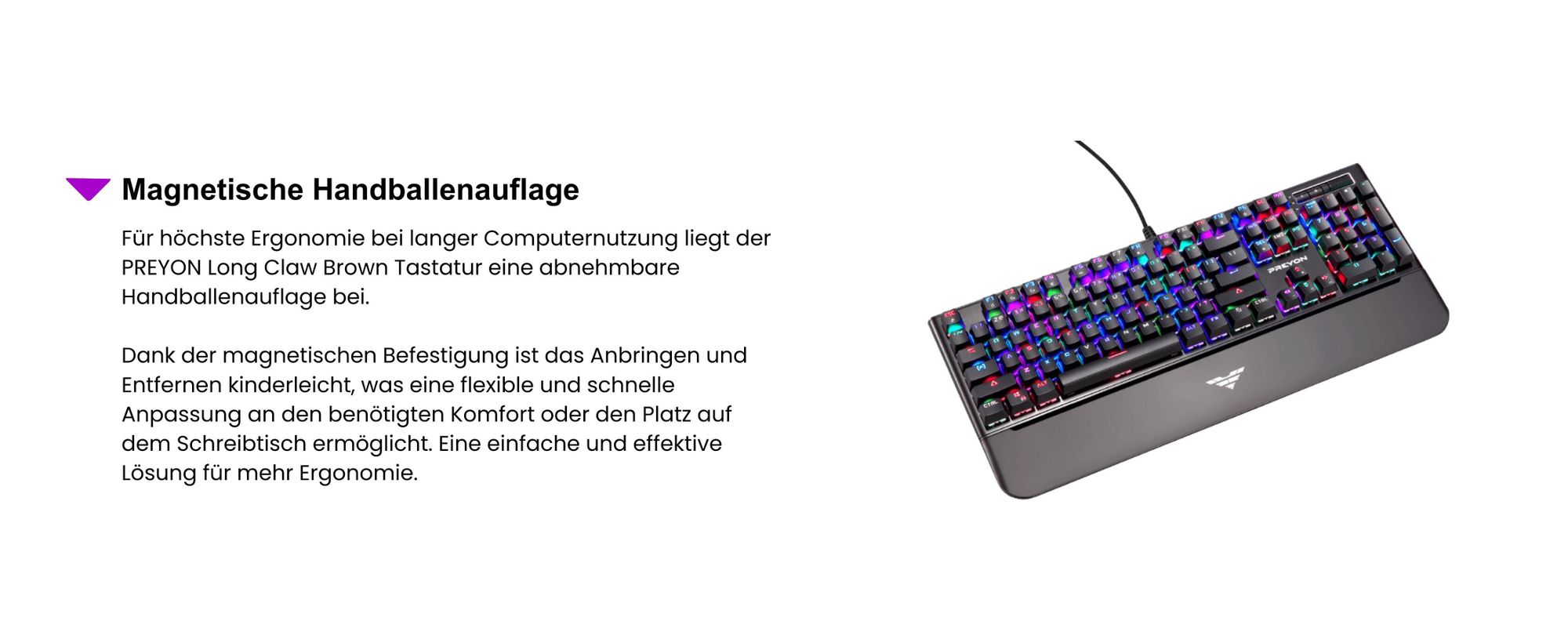 PREYON Long Claw Brown Tastatur Gaming-Tastatur - Handballenauflage - 104 Tasten - Gateron Brown Schalter - Aluminiumgehäuse - RGB-Beleuchtung - Beleuchtungsmodus - Software - USB-Durchgangsanschluss