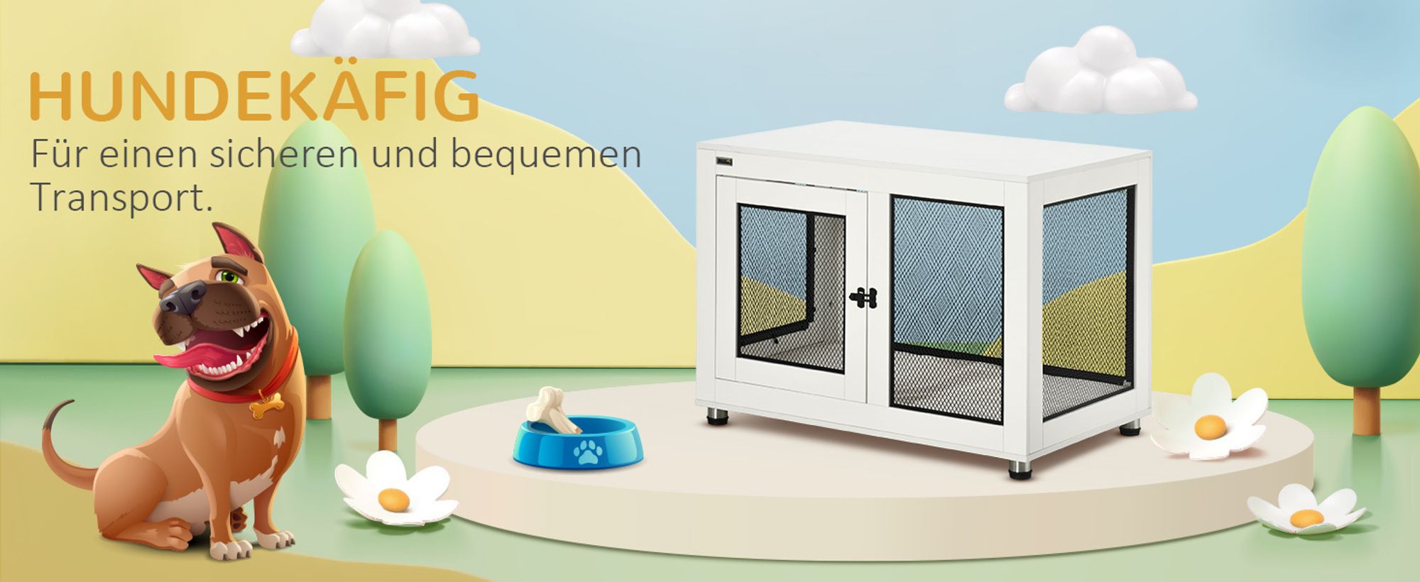 PawHut Hundekäfig, Haustierkäfig mit Kissen, Hundehaus, Hundehütte, Weiß