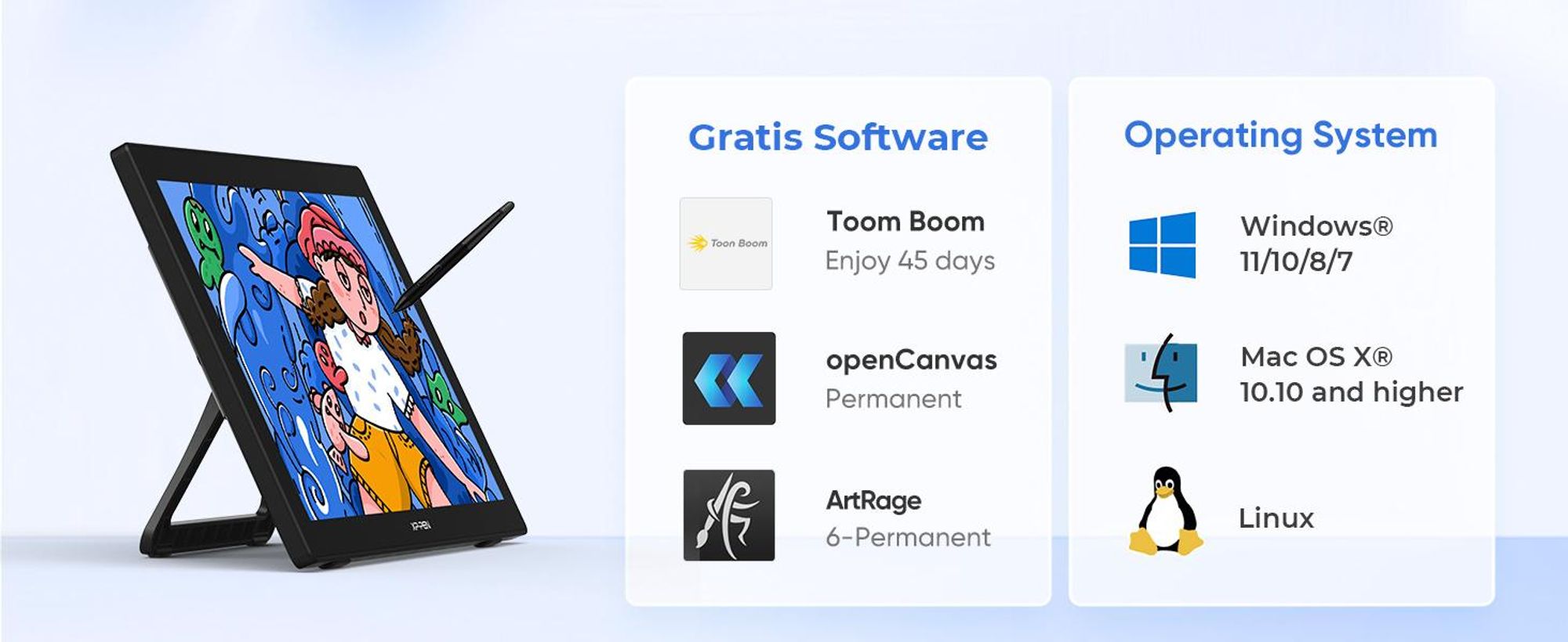XPPen Artist 22 (2nd Generation), Kabelgebunden, 5080 lpi, 476,064 x 267,786 mm, USB, 1 cm, 54,6 cm (21.5")