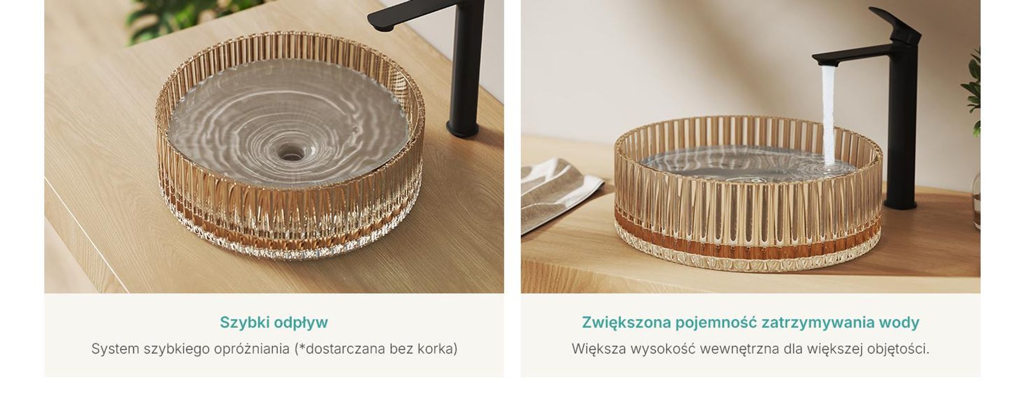 EMKE umywalka nablatowa okrągła 400x400x120mm wykonana z hartowanego szkła kryształowego, galwanizowana w kolorze różowego złota, bez otworu na baterię i przelewu, nowoczesny design
