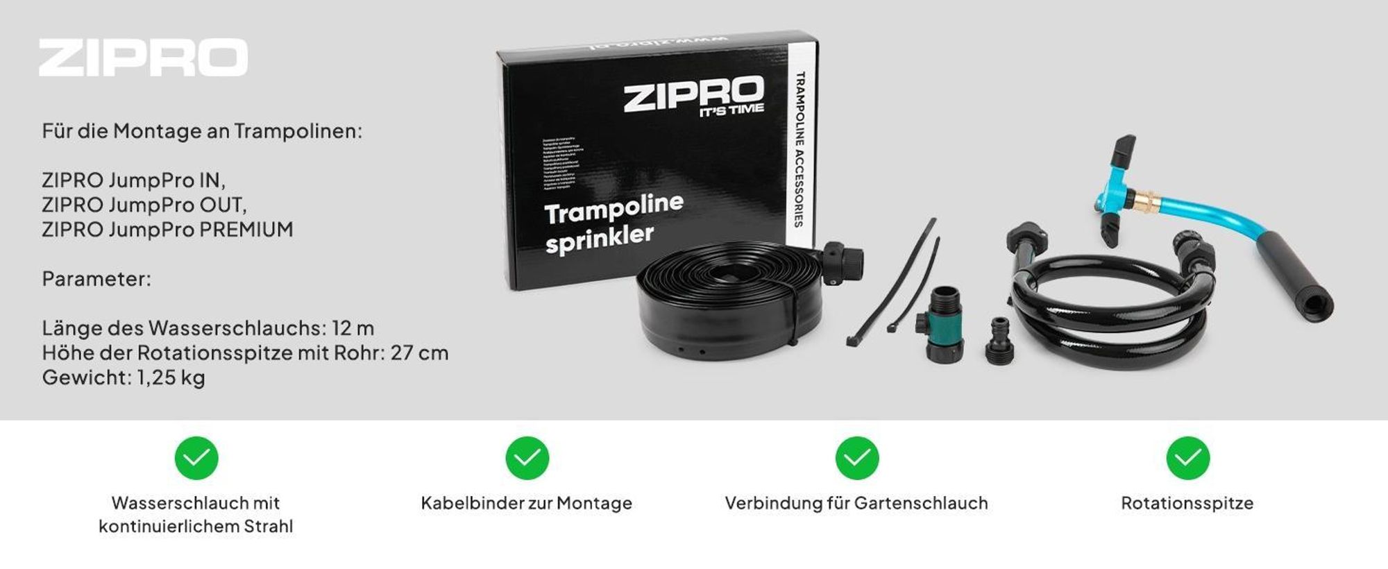 ZIPRO Trampolin Sprinkler 2in1 Set 12m - Wasserspielzeug Kinder Outdoor Wassersprenger Garten Gartenspielzeug Wasserspiel Sommerspiel Zubehör
