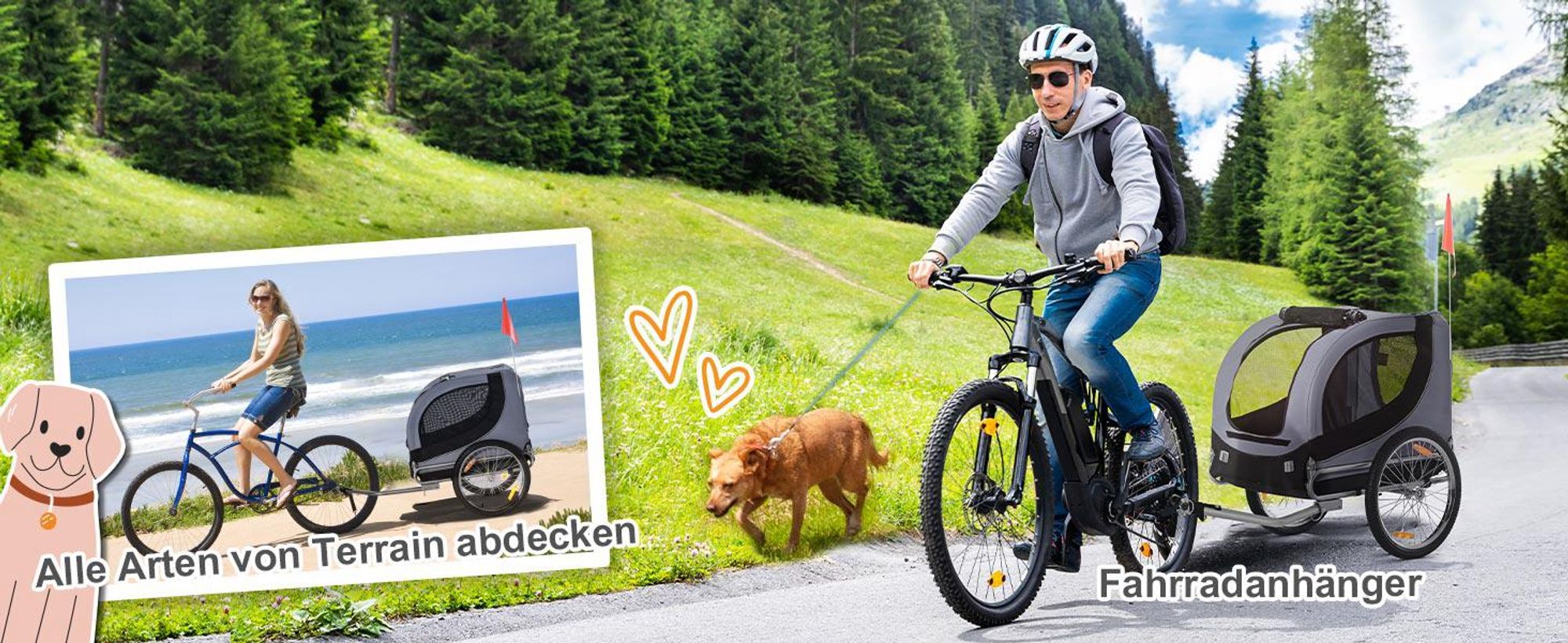 PawHut Fahrradanhänger Hundeanhänger Hunde Fahrrad Tier Anhänger Grau+Schwarz