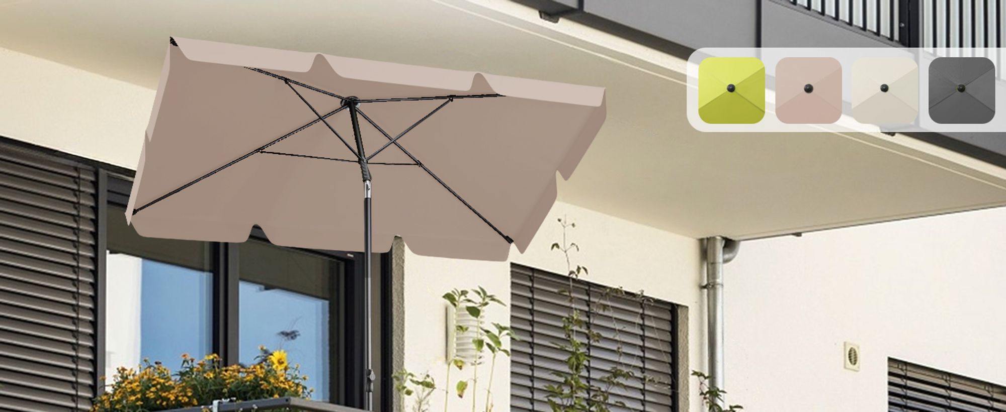 Sekey Sonnenschirm Balkon Rechteckig 200×125 cm Balkonschirm mit Tragetasche Neigungswinkel & Höhe verstellbar Sonnenschutz UPF 50+, Taupe