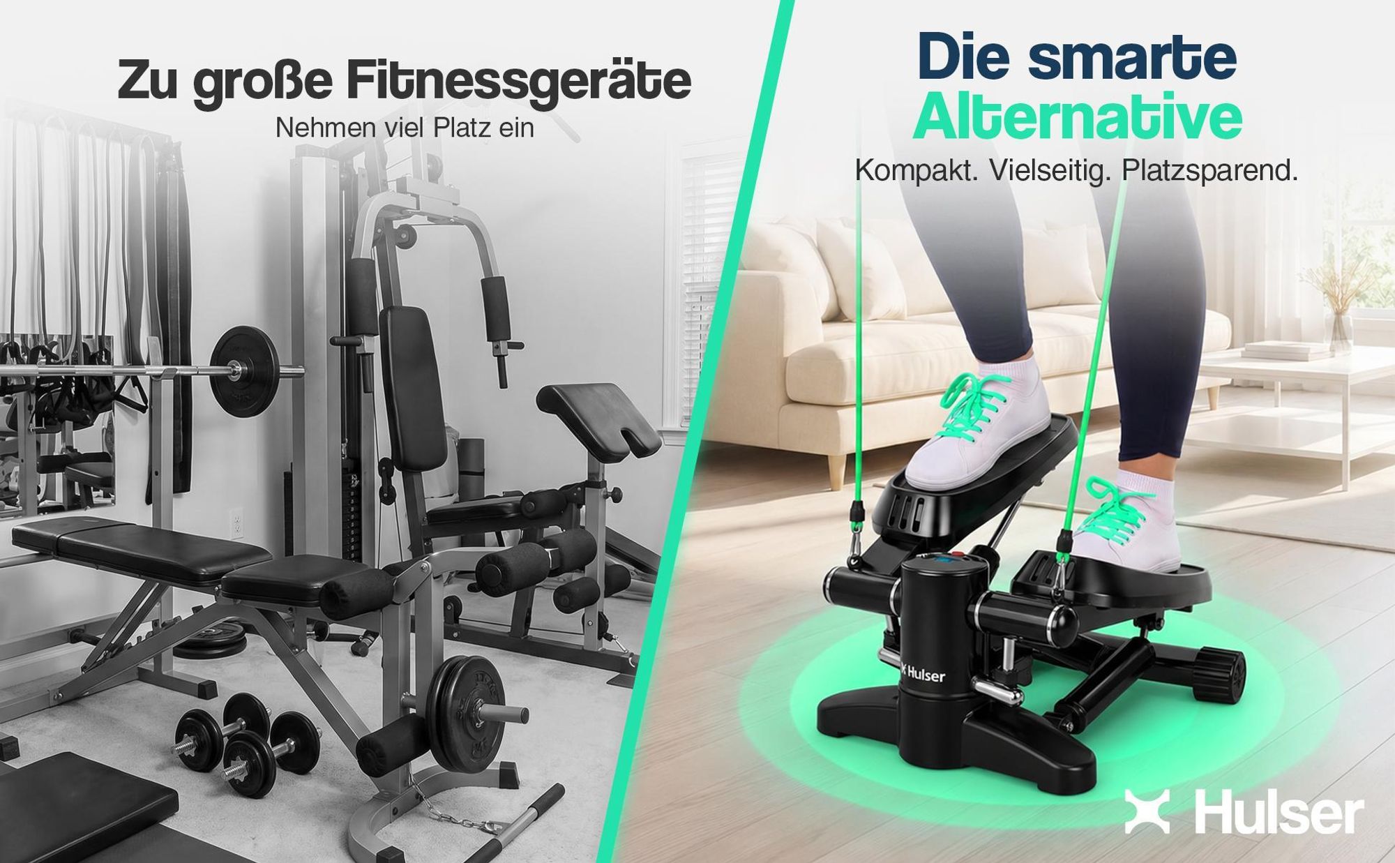 Hulser 2-in-1 Stepper mit Display - Ganzkörpertrainer mit Anpassbarem Widerstandssystem & Mit 12-teiligem Widerstandsband-Set - Widerstandsbändern