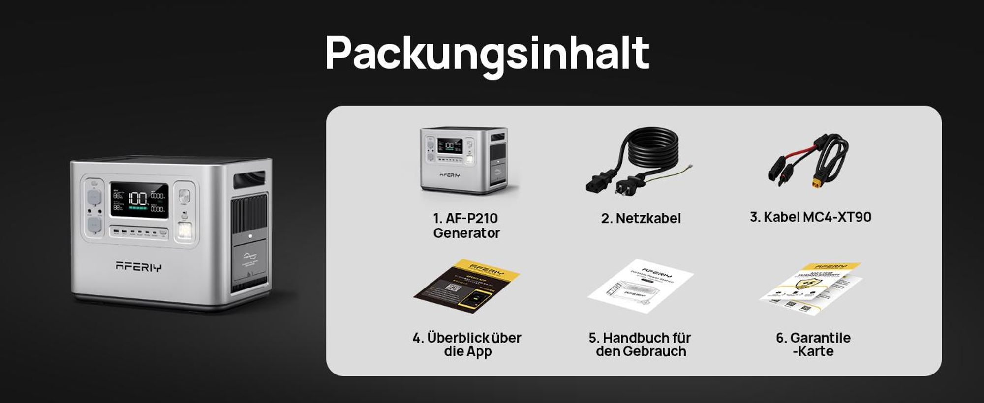 AFERIY P210 Powerstation 2400W 2048Wh LiFePO4 Solargenerator, 1,5 Std. Schnellladung, USV unter 10 ms, App-Steuerung