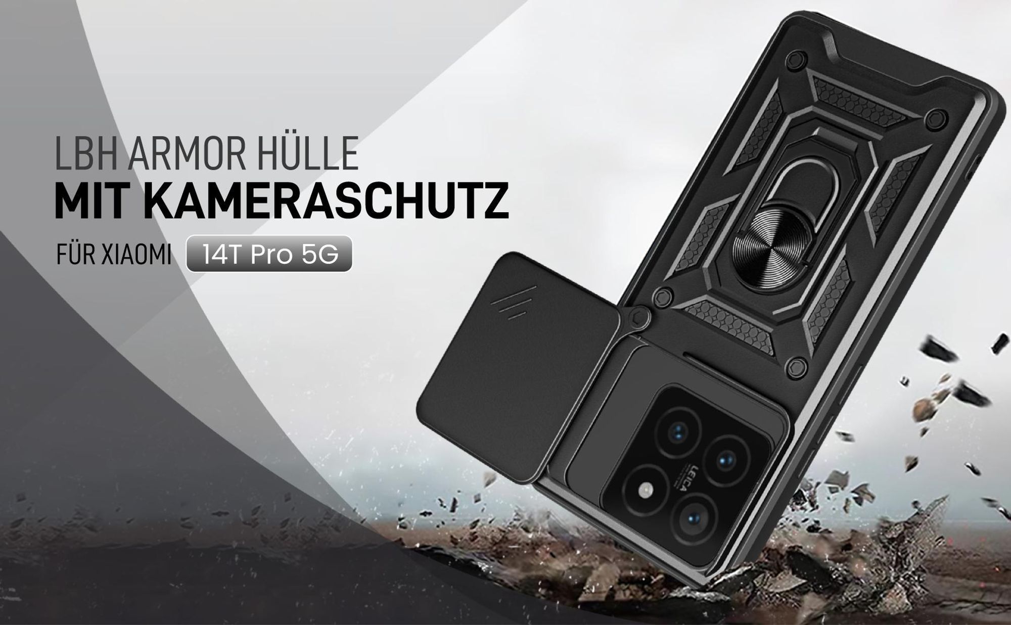 Schwarze Outdoorhülle mit Kameraschutz für Xiaomi 14T Pro