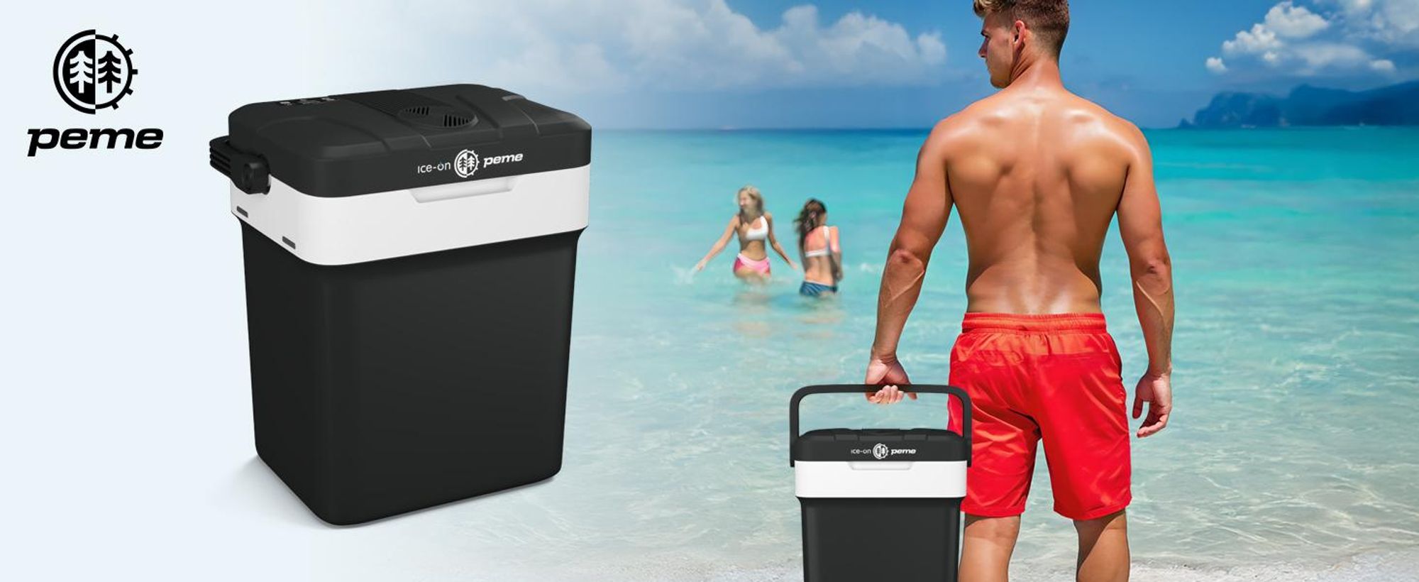 PEME Essential 26 L Elektryczna lodówka turystyczna – termoelektryczna torba chłodząca do samochodu osobowego, na kemping, mini lodówka, pojemnik do podgrzewania, USB, ECO, cicha, czarna, 230 V