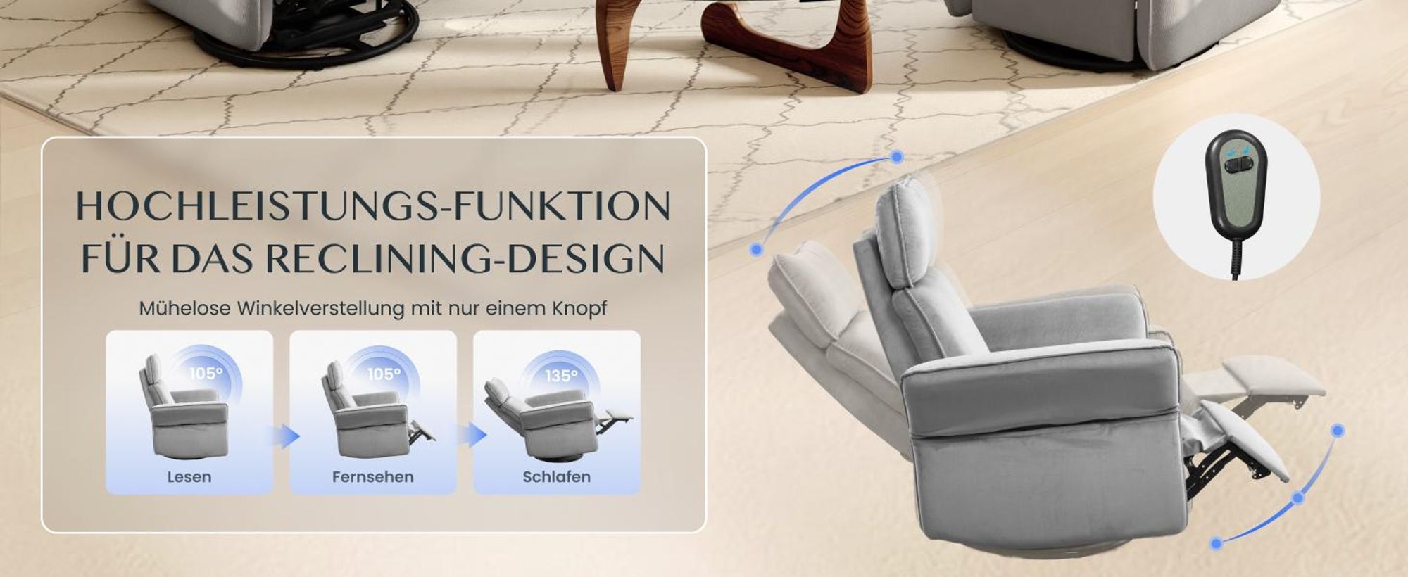FLEXISPOT XR8 Cradle Elektrischer Relaxsessel mit Decke, Dreh- & Rockingfunktion, Fernsehsessel mit Liegefunktion, 3D-Kopfstütze, Grau