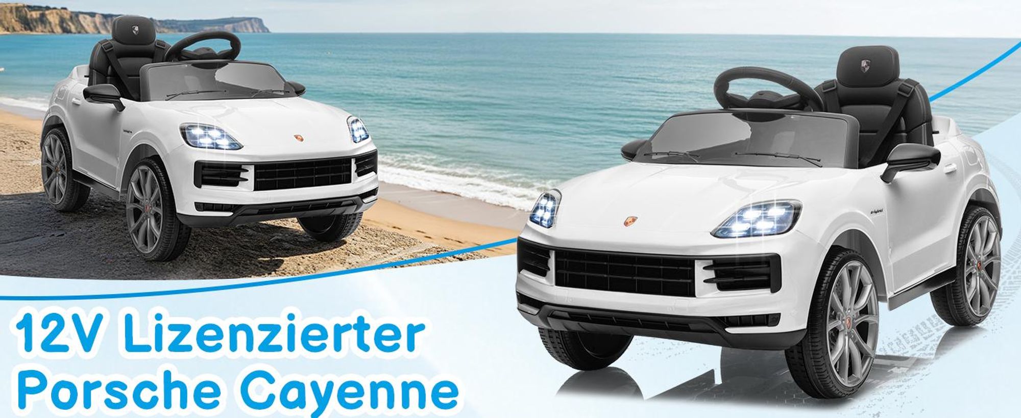 FCH Kinder Elektroauto 12V Kinderauto Elektrisch 2,4G-Fernbedienung, Porsche Cayenne Elektrofahrzeuge mit MP3, Musik, Hupe, LED-Leuchten (Weiss)