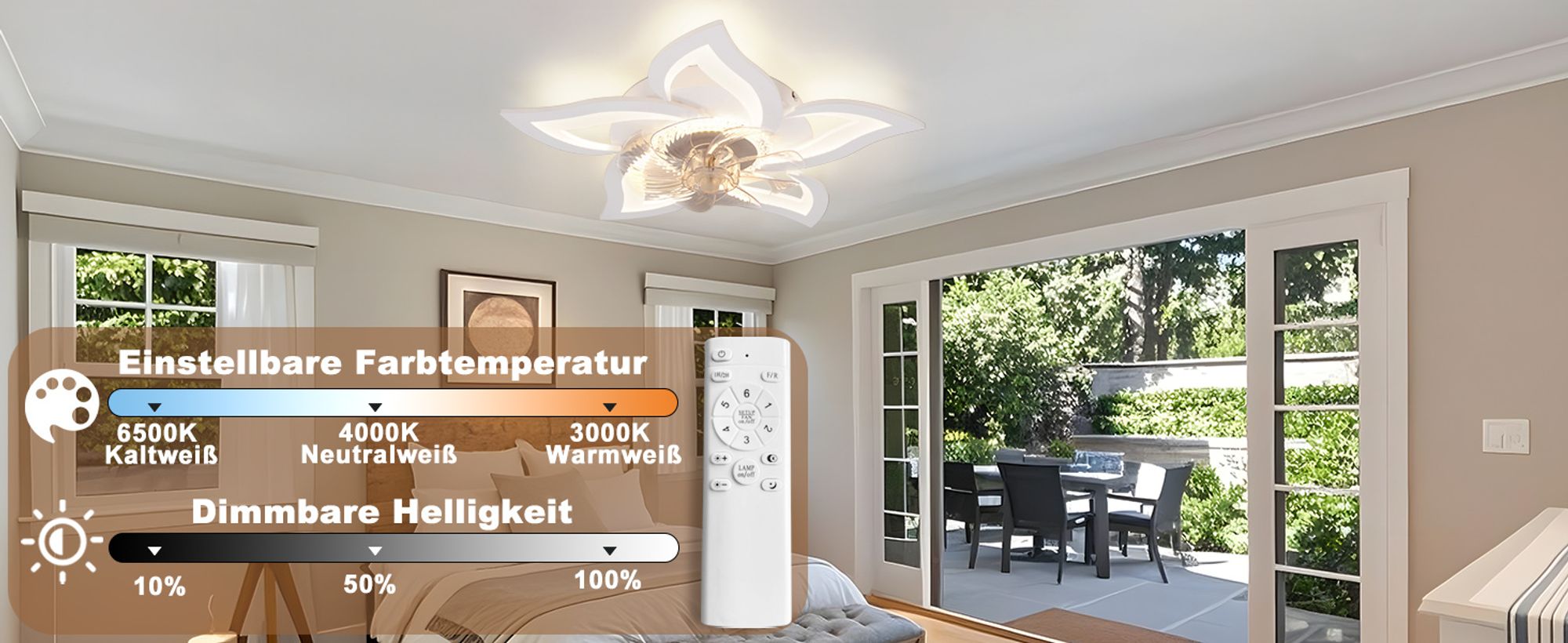 ZMH LED Deckenventilator Mit Beleuchtung Modern Deckenleuchte mit Ventilator Leise 48W Fernbedienung Dimmbar 3 Farbtemperatur 6-Gang Timer Weiß Ventilator Lampe für Jugendzimmer Kinderzimmer