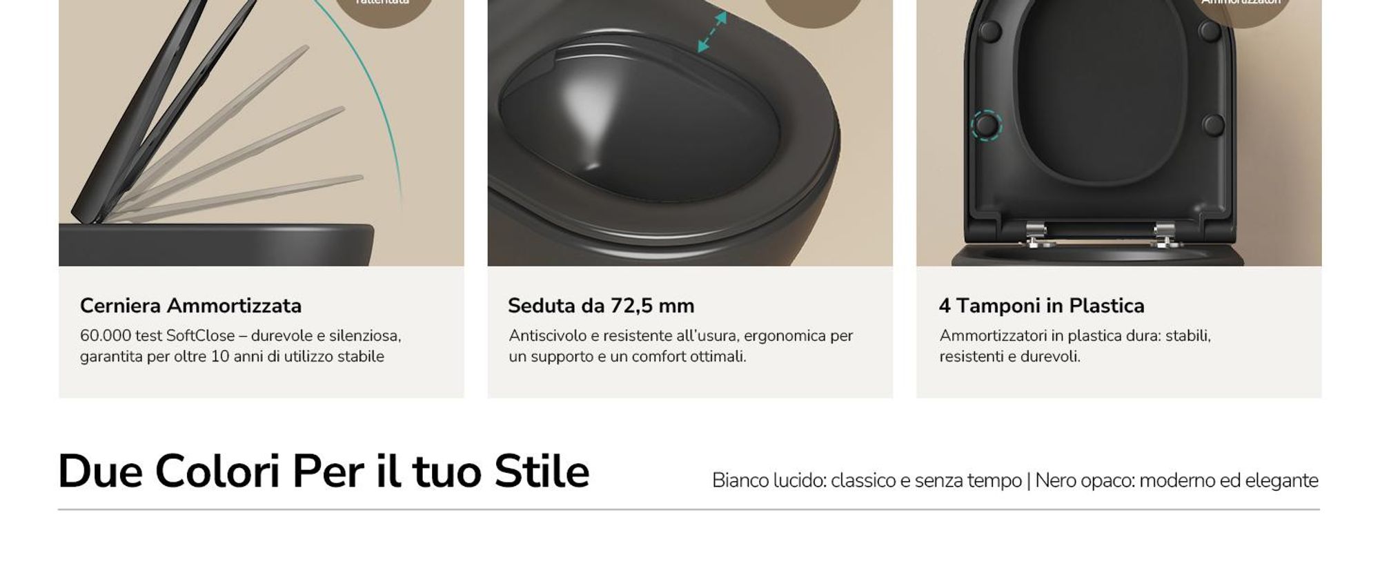 EMKE WC sospeso in ceramica senza bordo WC sospeso a risparmio idrico con scarico diretto Doppio foro di risciacquo Coperchio con chiusura morbida Nero opaco