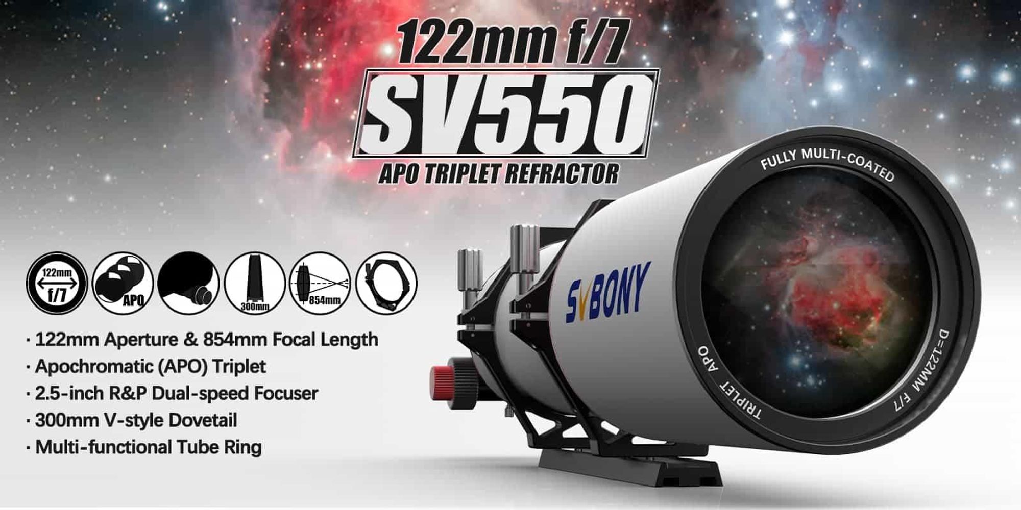 Svbony SV550 APO Refraktor Teleskop, 122F7 FPL51 ED Triplet APO OTA, FMC Dual Speed Fokussiere Apochromatischer Teleskops mit Weicher Gehäuse