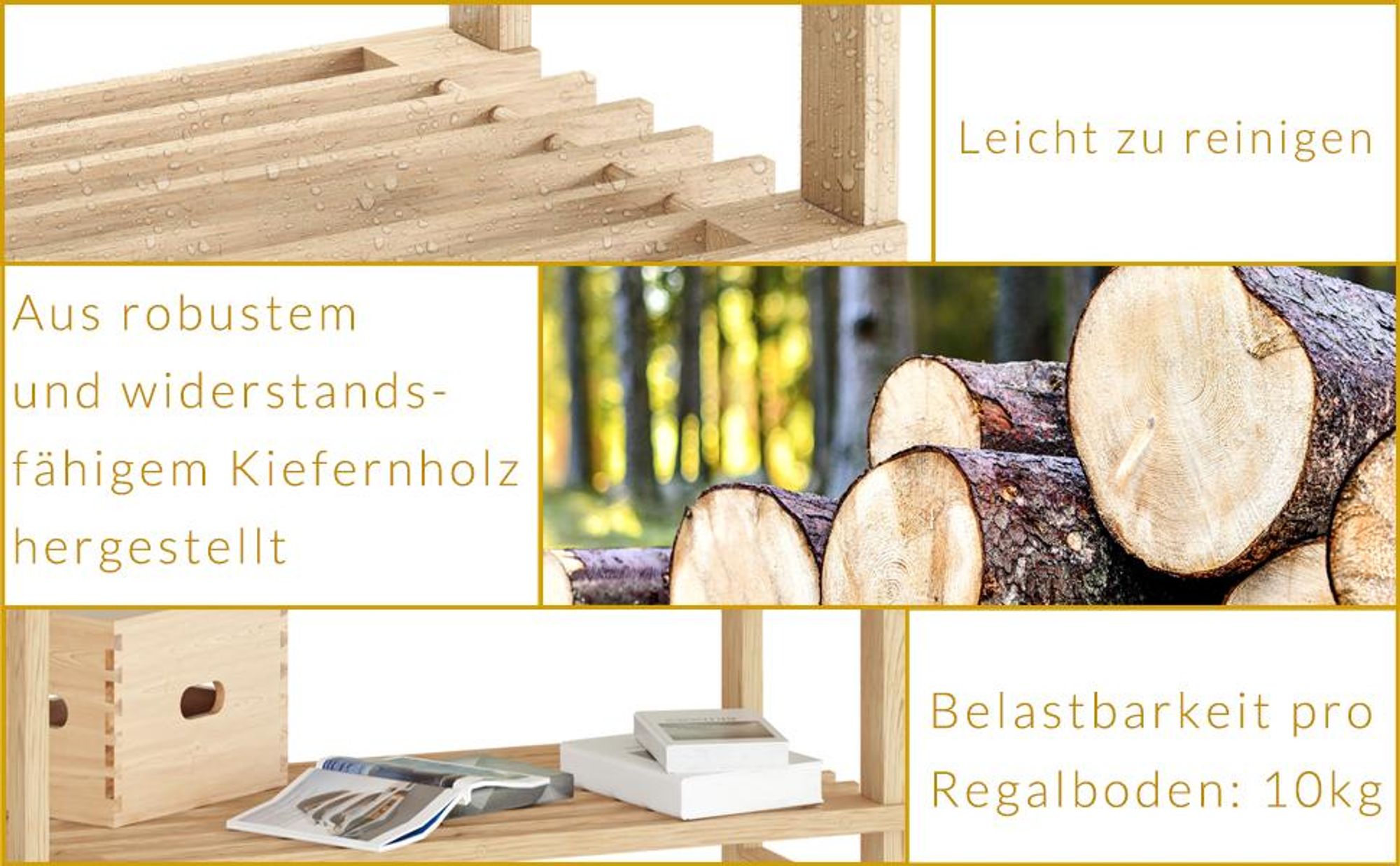 CASARIA® Badregal Standregal Holz 5 Böden 58x27x136 cm Groß Stehend Offen 50kg Belastbarkeit Kiefer Bad Badezimmer Küche Wohnzimmer Keller Regal Natur