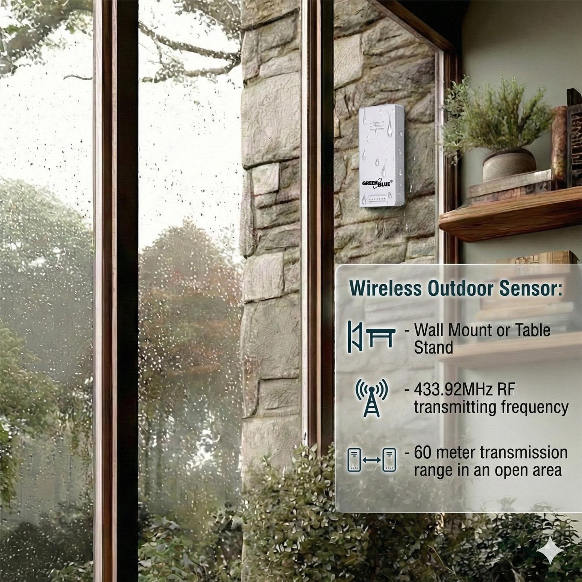 Drahtlose Wetterstation GreenBlue Temperatur + Luftfeuchtigkeit IN/OUT Uhr + Alarm + Datum wahlweise °C / °F Reichweite bis zu 60 m GB169