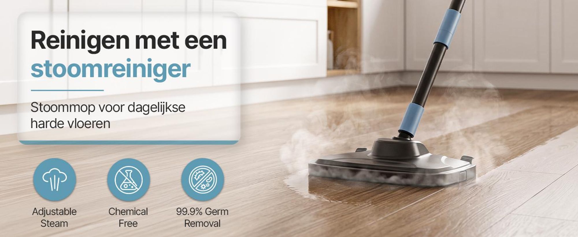 Olvy 14-in-1 stoomreiniger met dweilfunctie en touchscreen – 125 °C stoom – Handheld stoomreiniger voor tapijten, banken en harde vloeren – 5 meter kabel