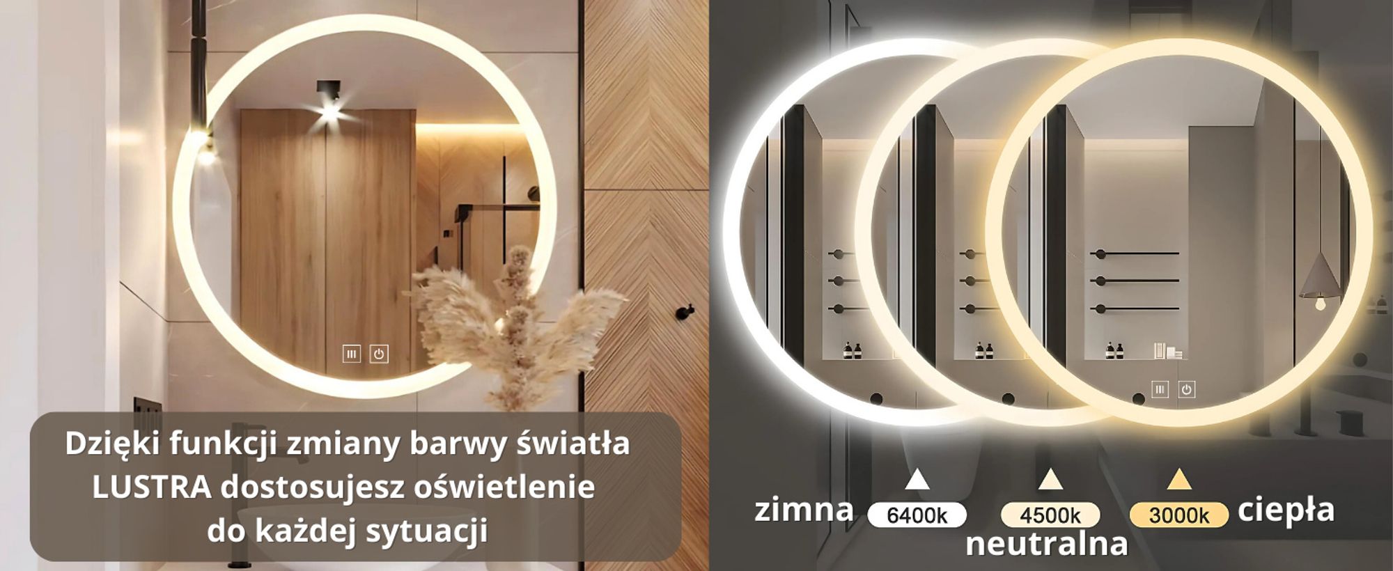 SAVE ®HOME Okrągłe lustro łazienkowe LED - 80 cm - PODŚWIETLANE - 3 BARWY ŚWIATŁA - ŚCIEMNIALNE - BEZ PARY - DOTYKOWE - LUSTRO ŚCIENNE