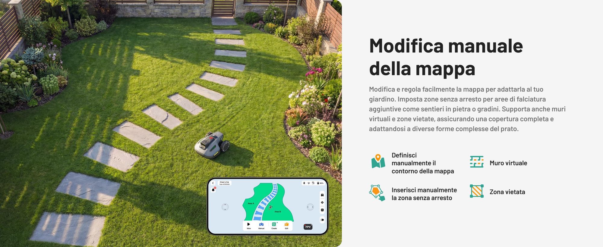 Robot tosaerba Mammotion YUKA Mini 2 800 con garage, senza filo, fino a 800 m², DropMow, mappatura auto, taglio bordi, 4G-Modul, APP