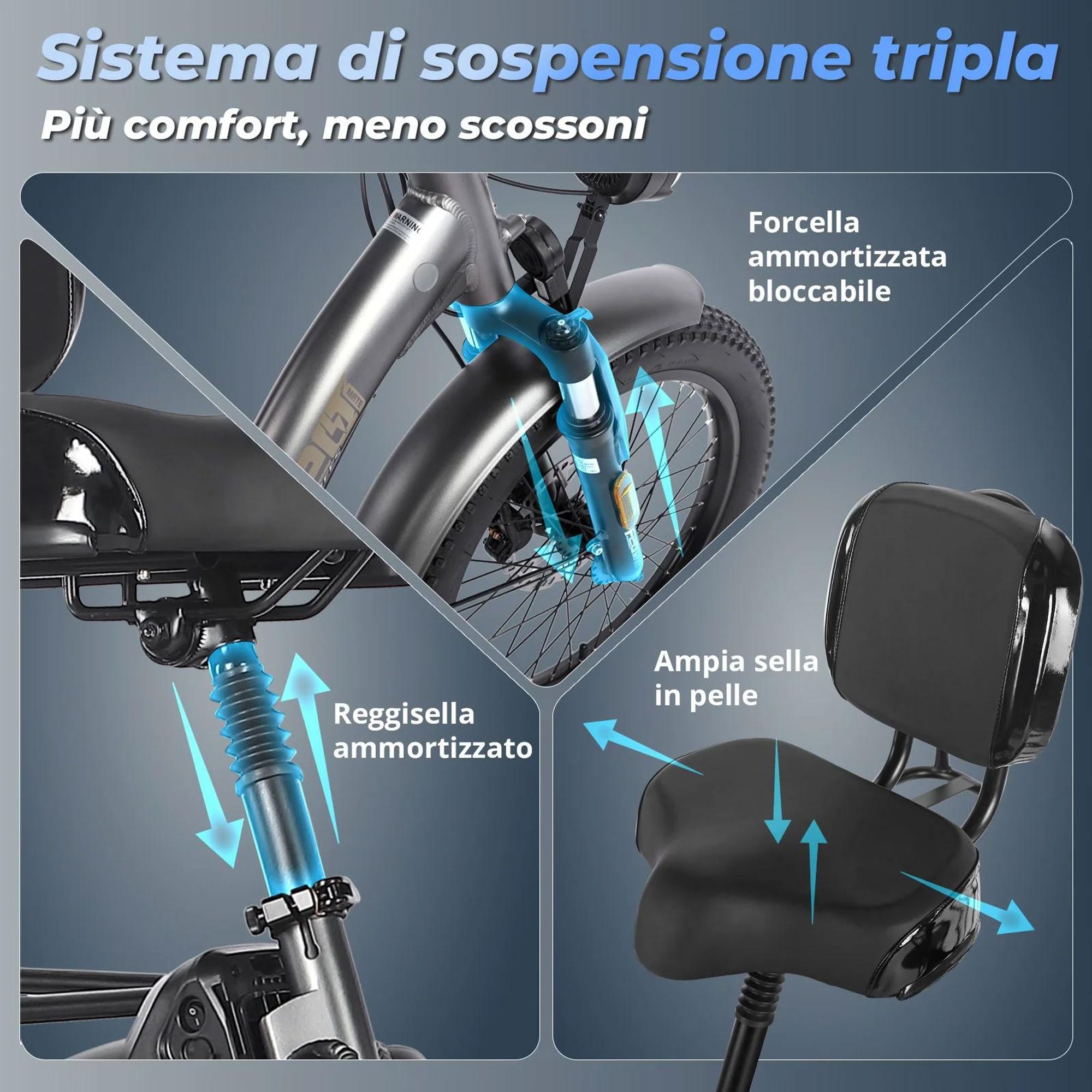 FAFREES F20 Mate Con Schienale Triciclo Elettrico - Batteria 48V23.45AH Freni a Disco Idraulici 20 Pollici Pneumatici - Grigio blu