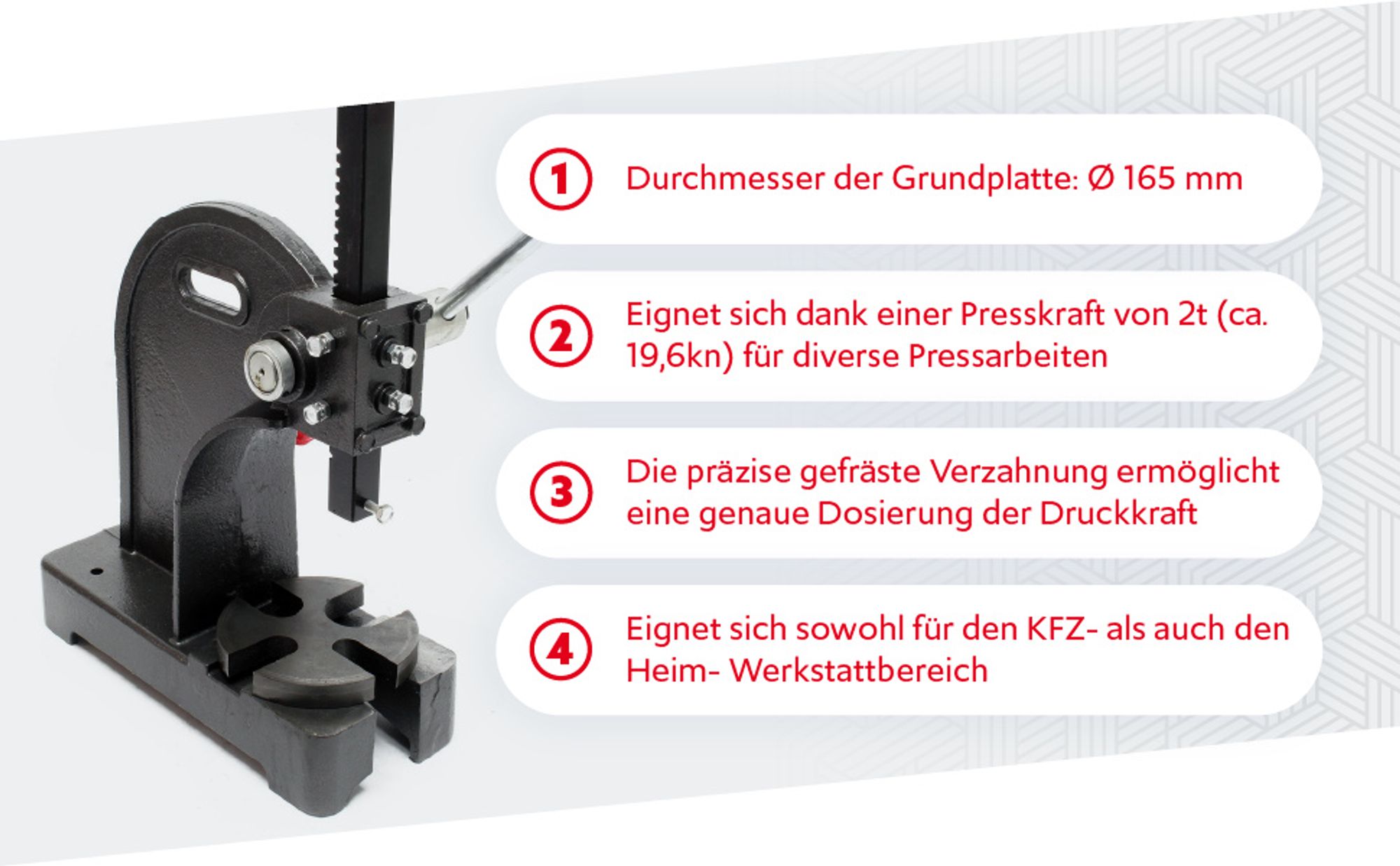 2T Drehdornpresse Werkstattpresse Dornpresse Handhebelpresse Gusseisen 2000 kg Presskraft